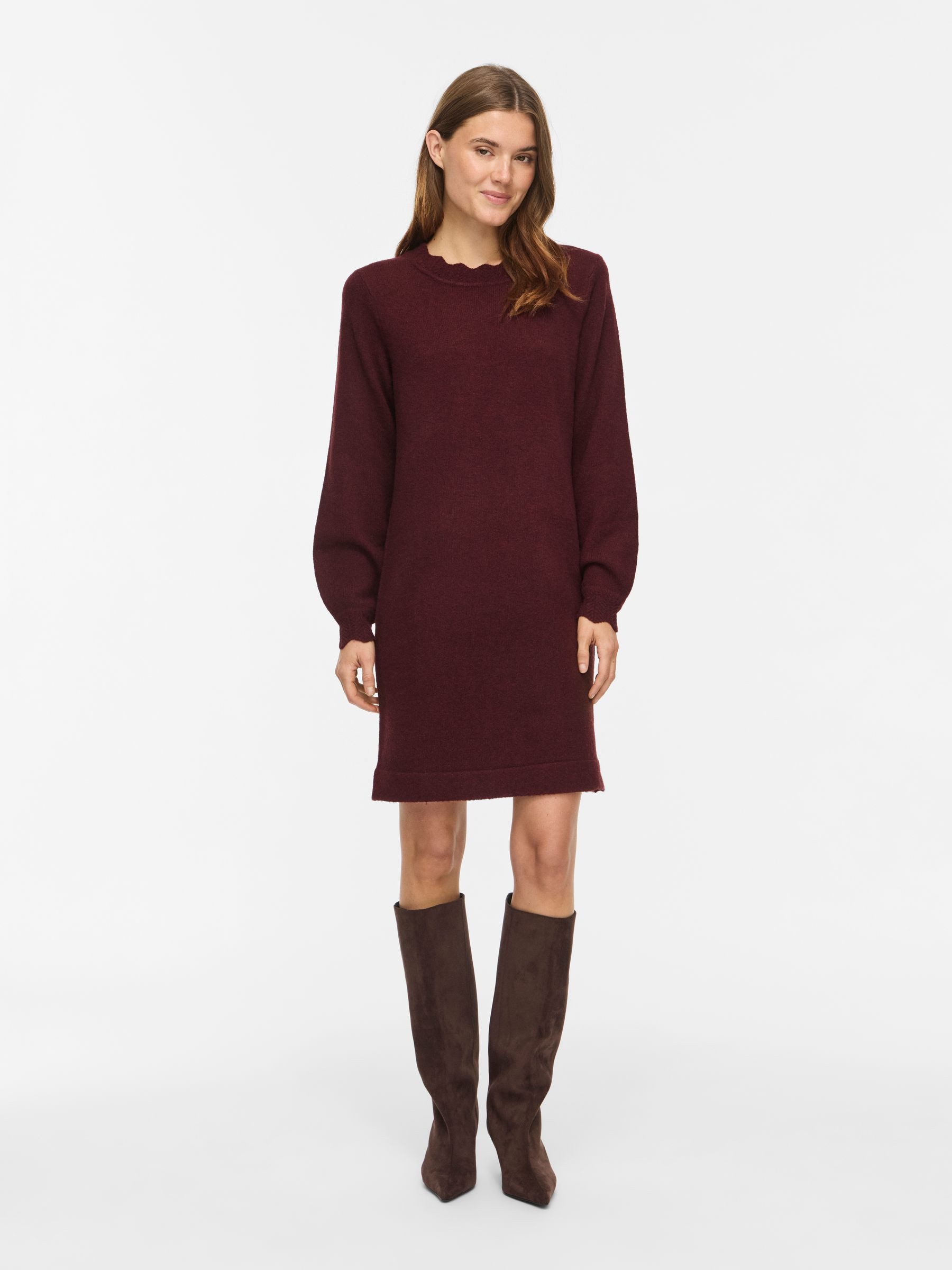 Vila Shirtkleid Elegantes Design Rundhalsausschnitt Langarm Unifarben für Damen (mini, 1-tlg) Recyceltes Material, Nachhaltig, Ballonärmel, Rippbündchen