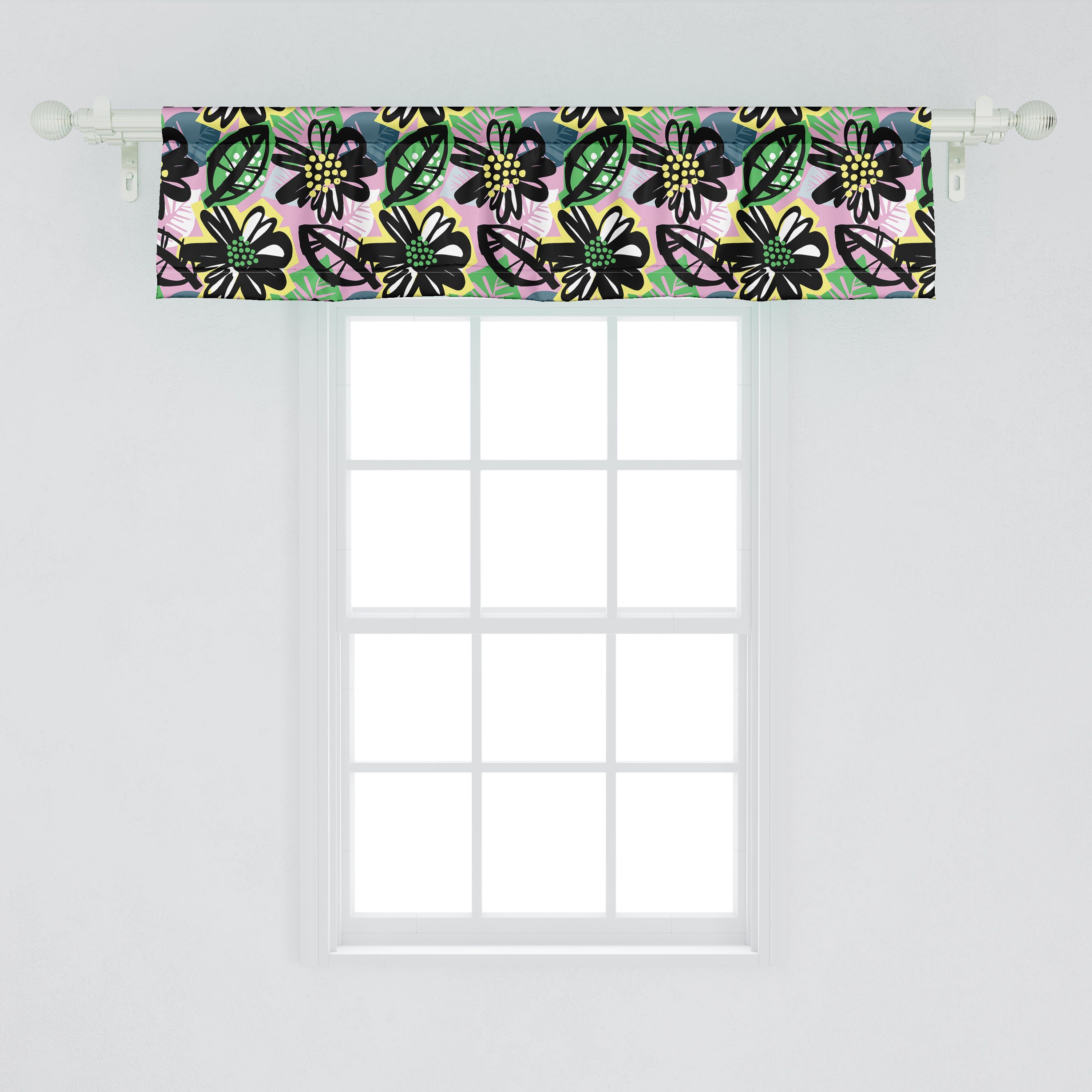 Scheibengardine Vorhang Küche mit Pattern Botanisch Wasserfarbe Volant Microfaser, Schlafzimmer Dekor Pflanzen für Abakuhaus, Stangentasche
