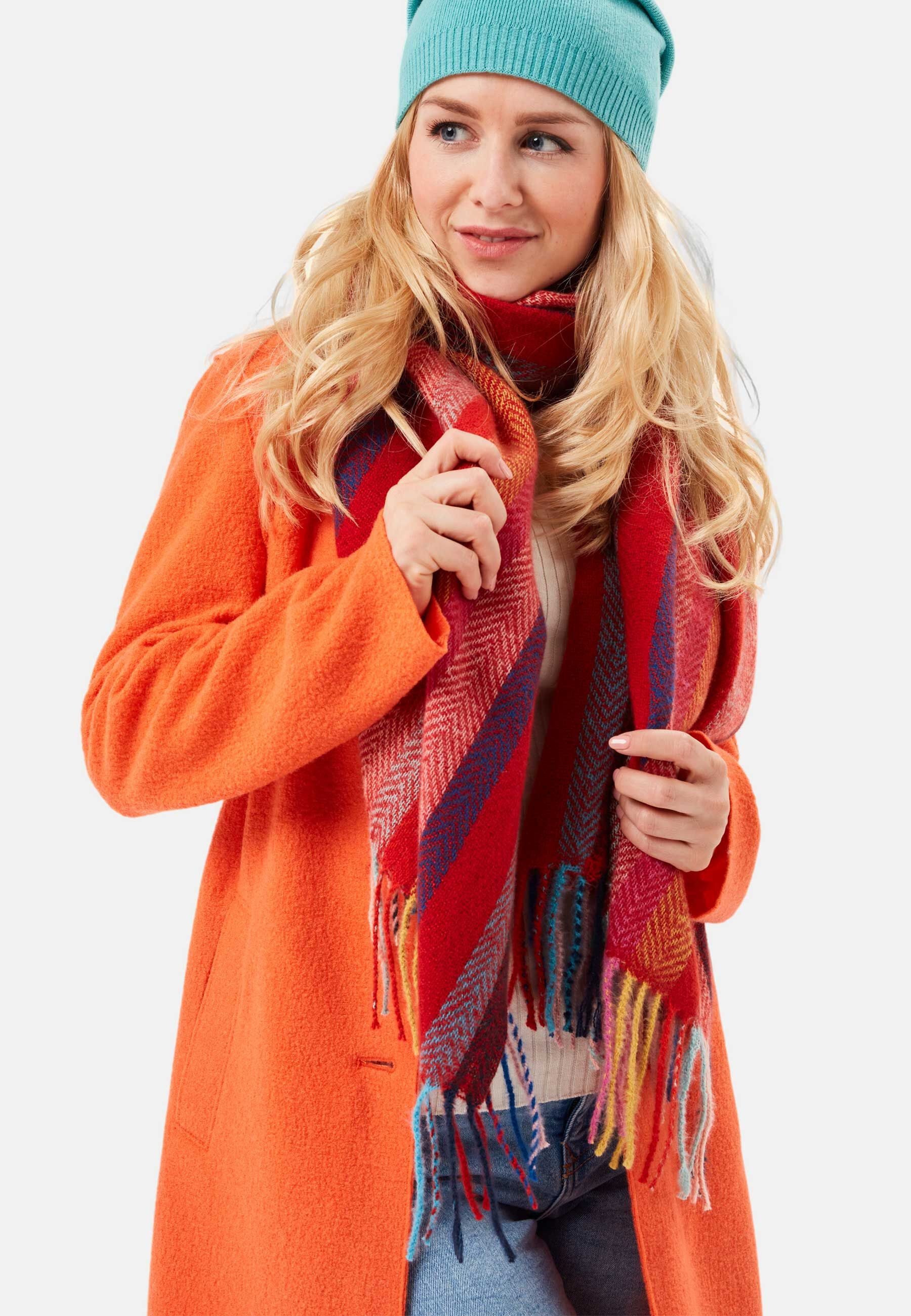 Samaya Modeschal Simmon, mit Fischgratmuster und bunten Fransen