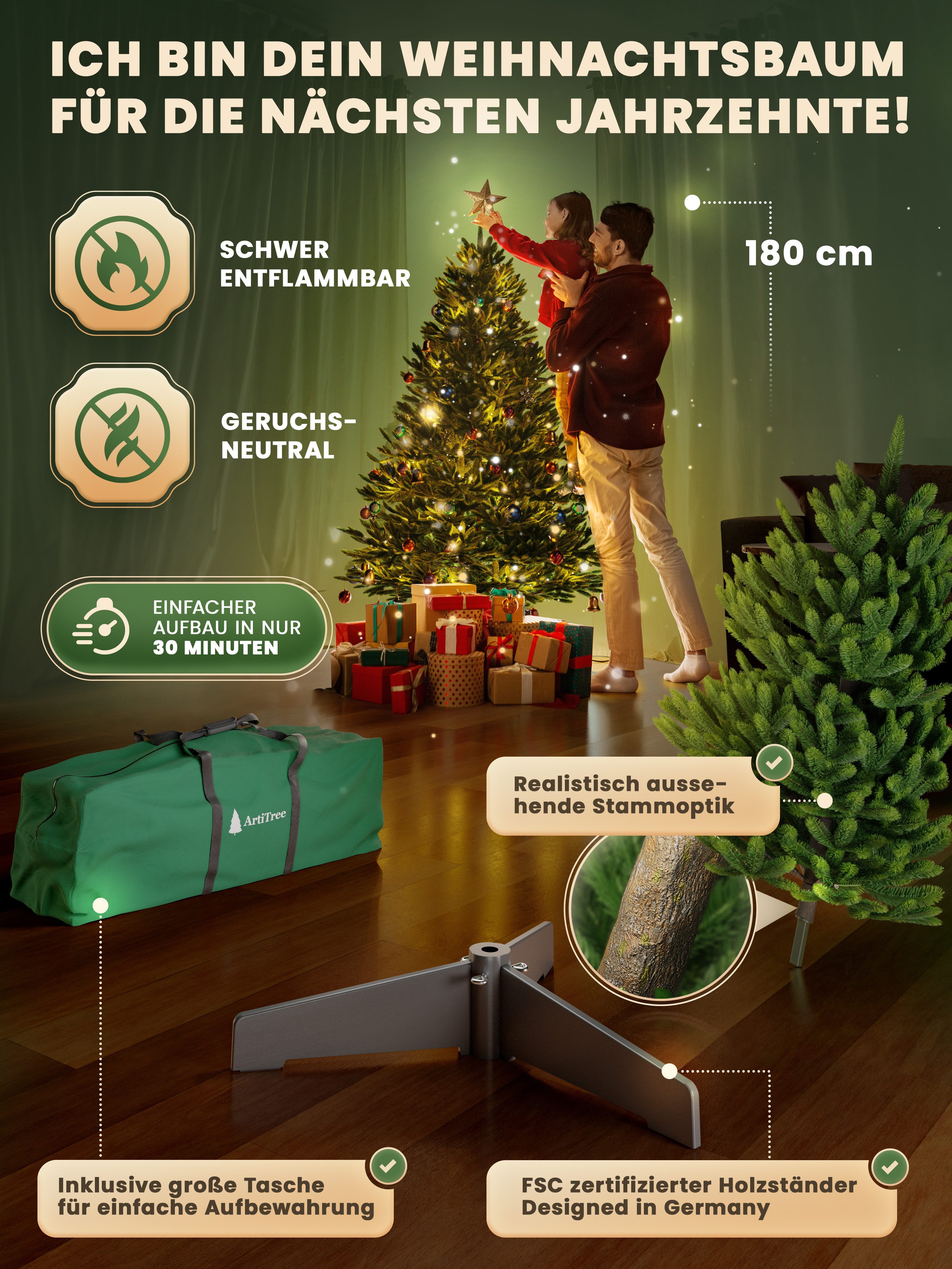 ArtiTree Künstlicher Weihnachtsbaum Künstliche Nordfichte – Premium Weihnachtsbaum naturgetreu
