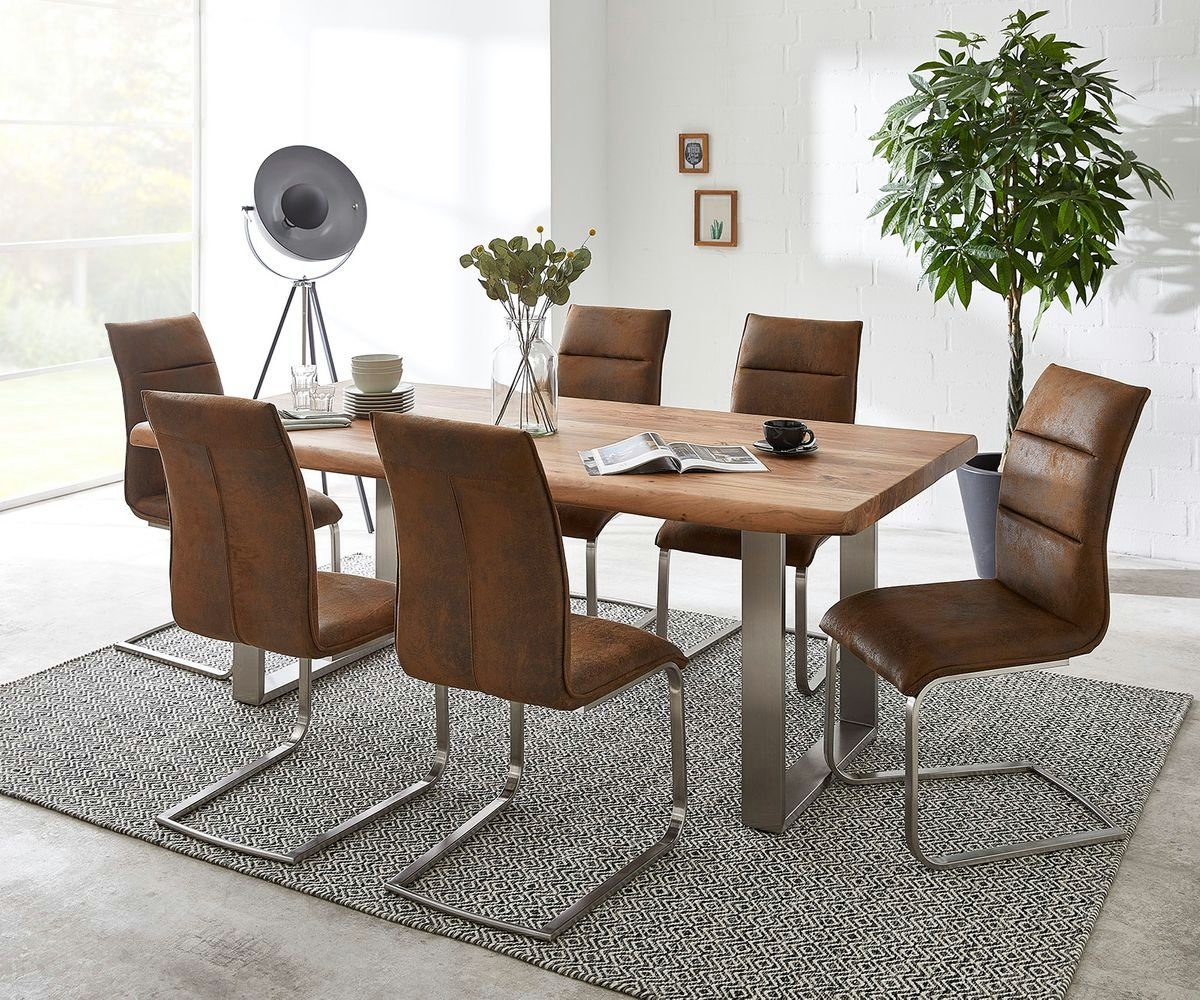 DELIFE Esstisch Live-Edge Natur 200x100 cm mit 6 Stühlen ...