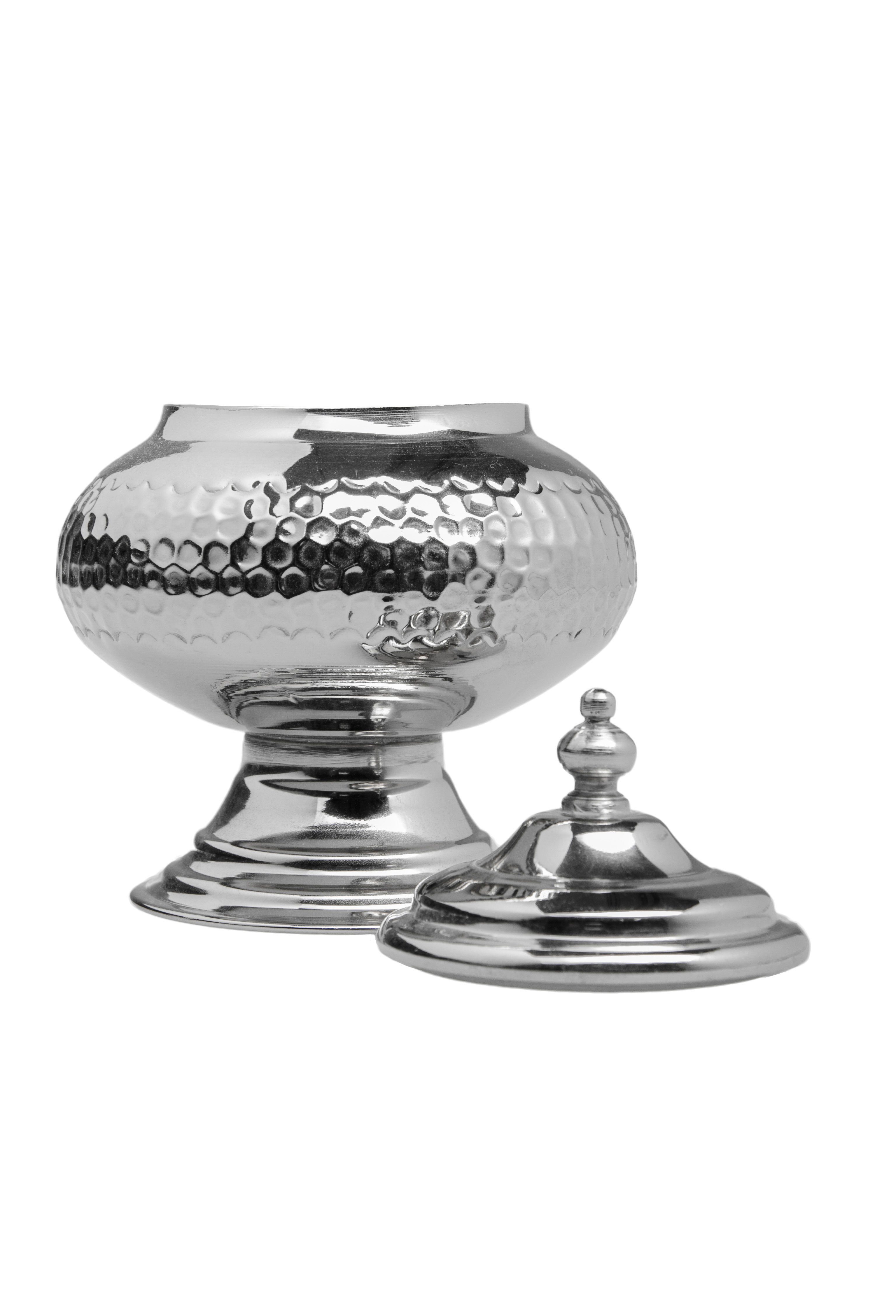 Marrakesch Orient & Mediterran Interior Zuckerdose Marokkanische Zuckerdose Abdal handgemacht aus Messing in Silber 16 cm, Messing, (1-tlg), Handarbeit