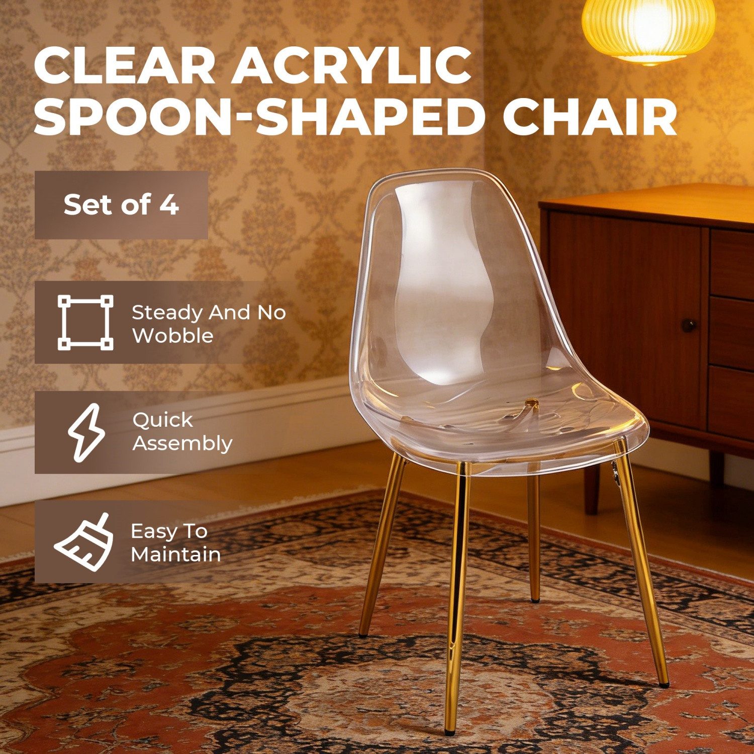 ANYSUN Esszimmerstuhl Esszimmerstühle 4er Set, transparentem Sitz (Moderne Küchenstühle mit Metallbeinen), Transparente Stühle für Esszimmer, Küche, Wohnzimmer