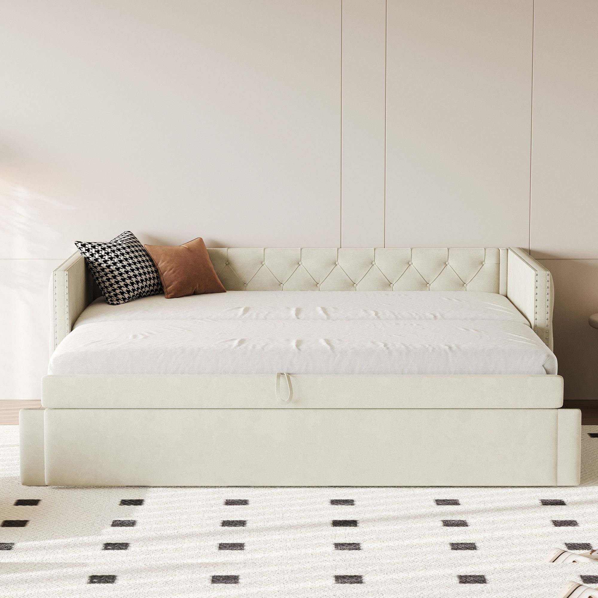 Flieks Daybett, Tagesbett Schlafsofa mit Unterbett 90x200cm/180x200cm Samt