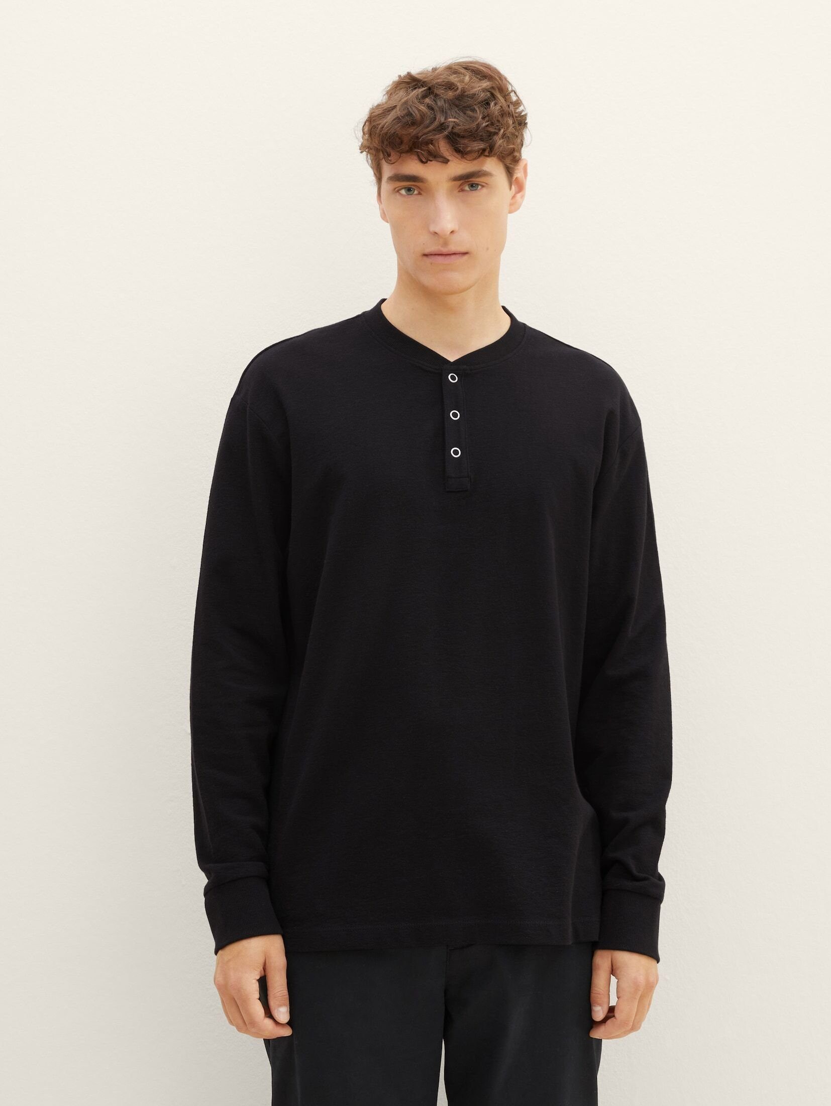 TOM TAILOR Denim T-Shirt Henley Struktur mit Black Langarmshirt