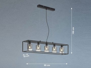 meineWunschleuchte LED Pendelleuchte, Dimmfunktion, LED wechselbar, Warmweiß, Balken-Lampe Schwarz 95cm mehrflammig dimmbar, Lampenschirme Rauchglas