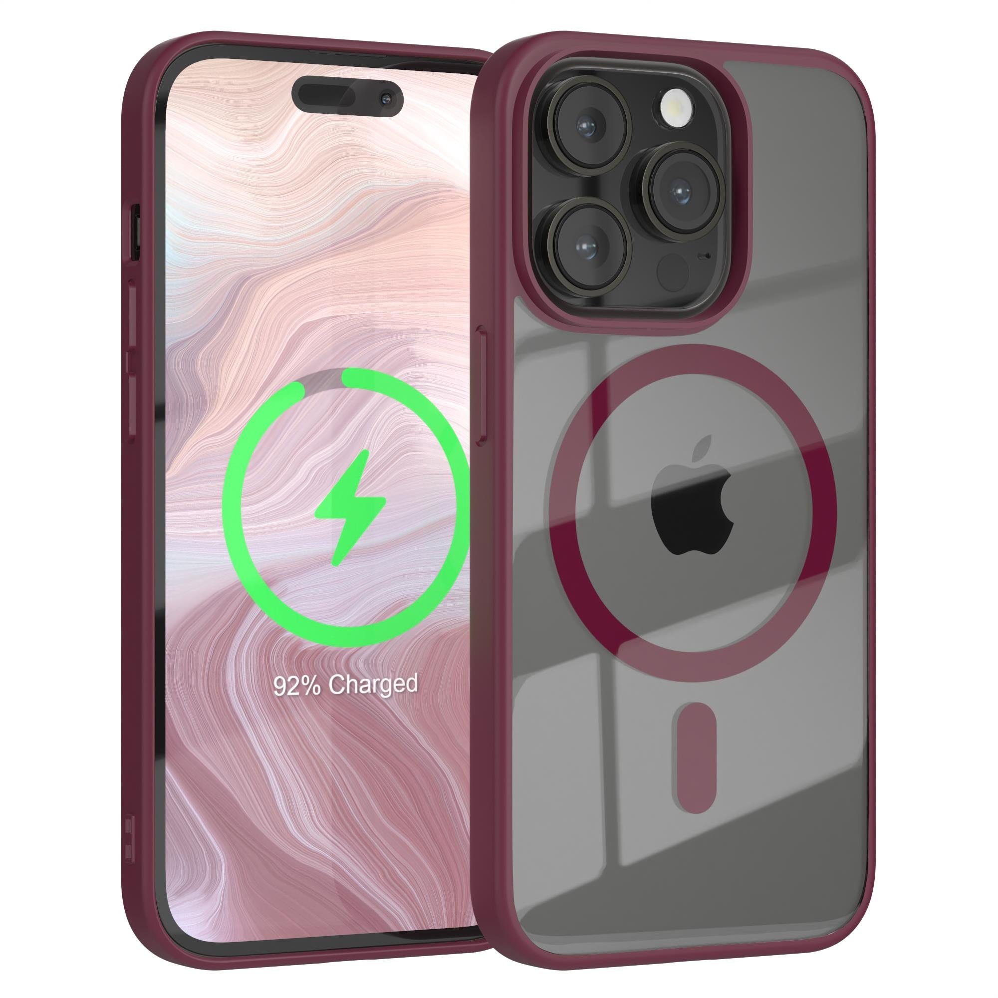 EAZY CASE Handyhülle Transparente Hülle mit MagSafe für iPhone 14 Pro 6,1 Zoll, Back Cover Slimcover mit Displayschutz, Magsafefunktion, Bumper, Beere
