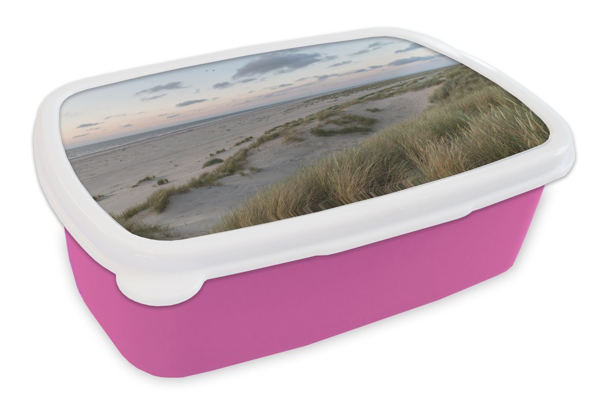 rosa Brotdose die Strand Brotbox für Kunststoff, und Dünen von Ameland, Kinder, Lunchbox Mädchen, Der MuchoWow Snackbox, Kunststoff Erwachsene, (2-tlg),