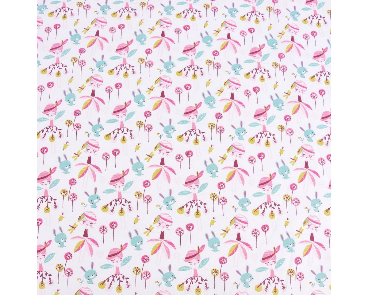 Thumbnail - SCHÖNER LEBEN. Stoff Baumwollstoff Fee Blumen Hase weiß pink grün 1,50m Breite