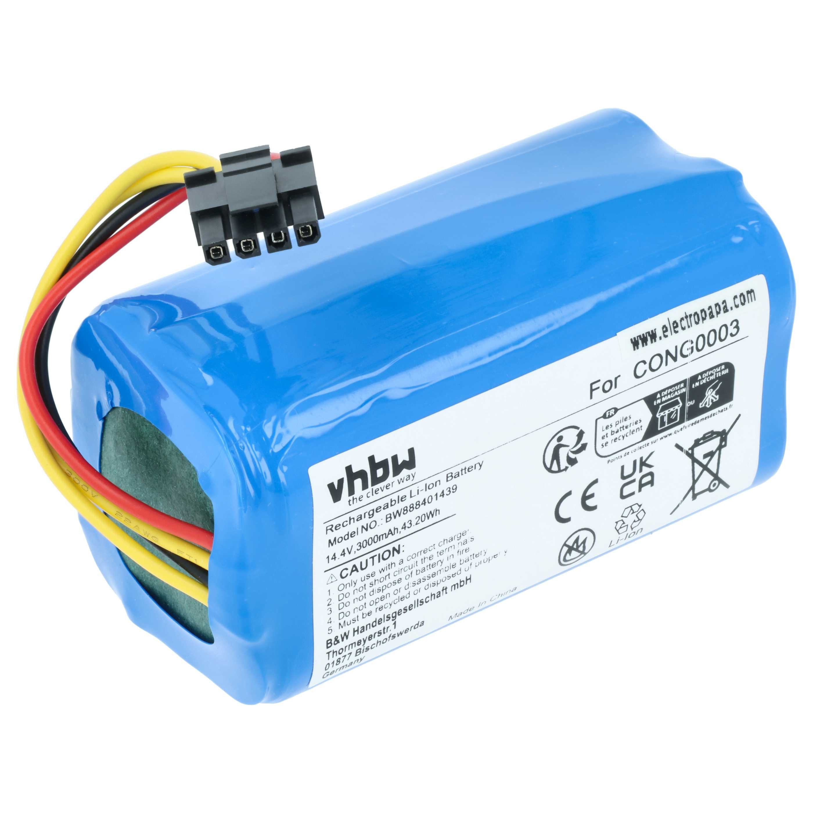 vhbw Akku Ersatz für Proscenic VR1717 für Staubsauger / Saugroboter (3000 Staubsauger-Akku Akku Li-Ion 3000 mAh (14,4 V, 1 St), Leistungsfähiger Austausch-Akku für Ihren Saugroboter