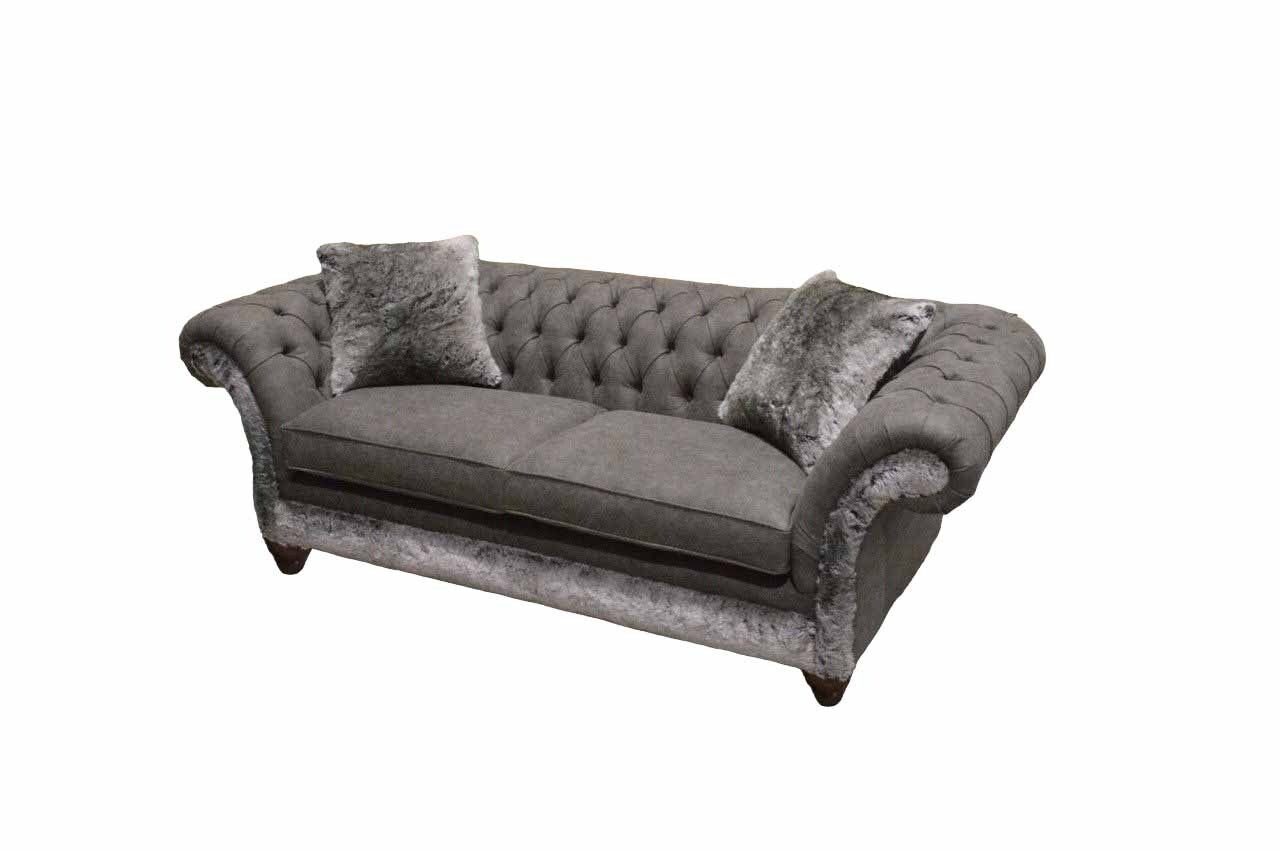 Klassischer Made JVmoebel Polster Grauer 3 Sofa in Sofa Couch Chesterfield Sitzer Stoff, Europe