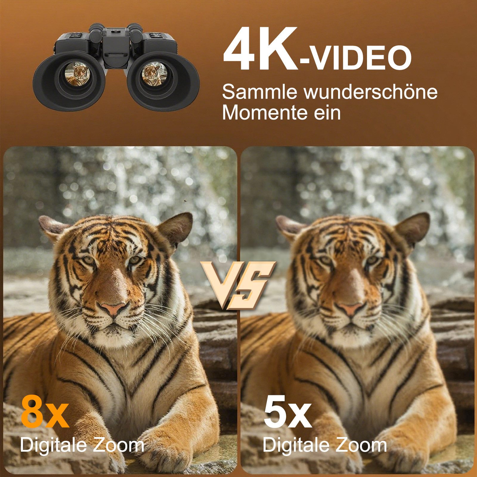 Mutig Nachtsichtgerät mit 3D-Vision-Effekt Infrarot Digital 8X Zoom Fernglas (Nachtsichtbrille Jagdfernglas für Erwachsene Nachtsicht & Tag Militär)