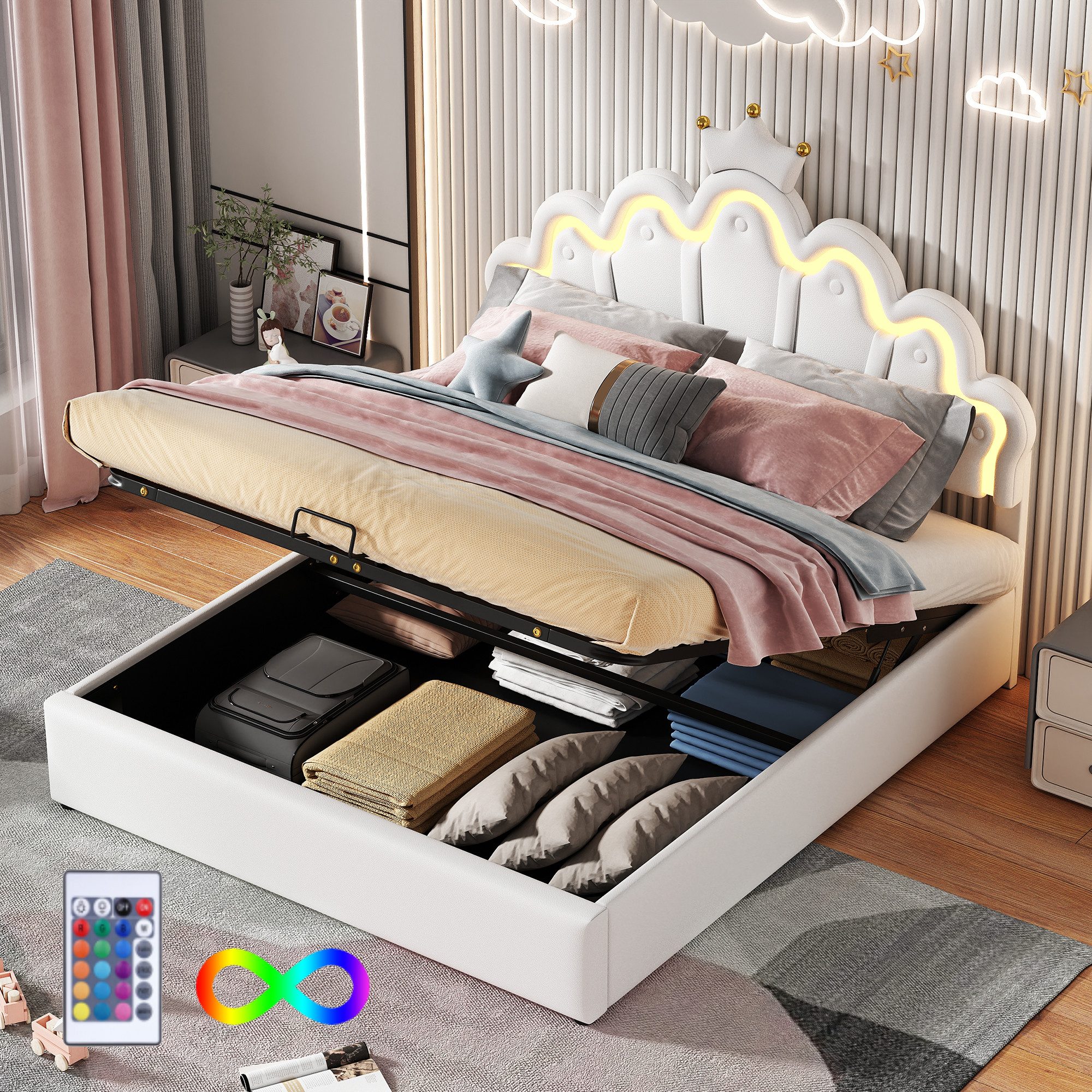 STILVORA Kinderbett 140×200 mit bettkasten&LED,Prinzessin Bett günstig online kaufen