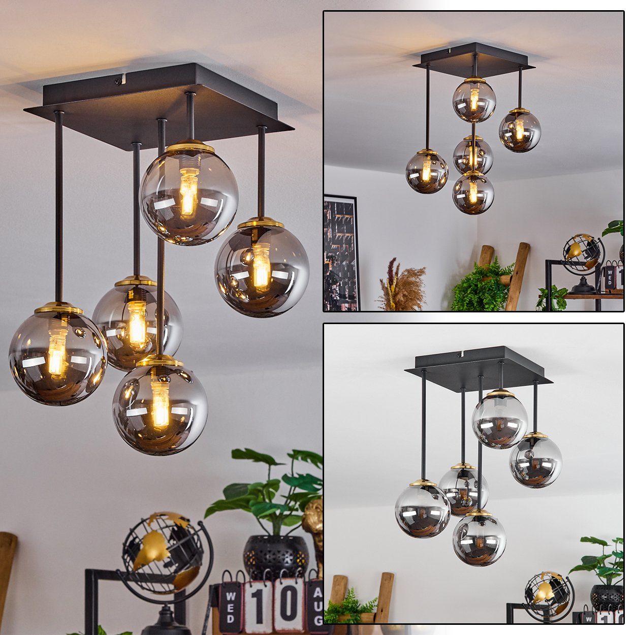 hofstein Deckenleuchte »Isorella« Deckenlampe aus Metall/Rauchglas in Schwa günstig online kaufen