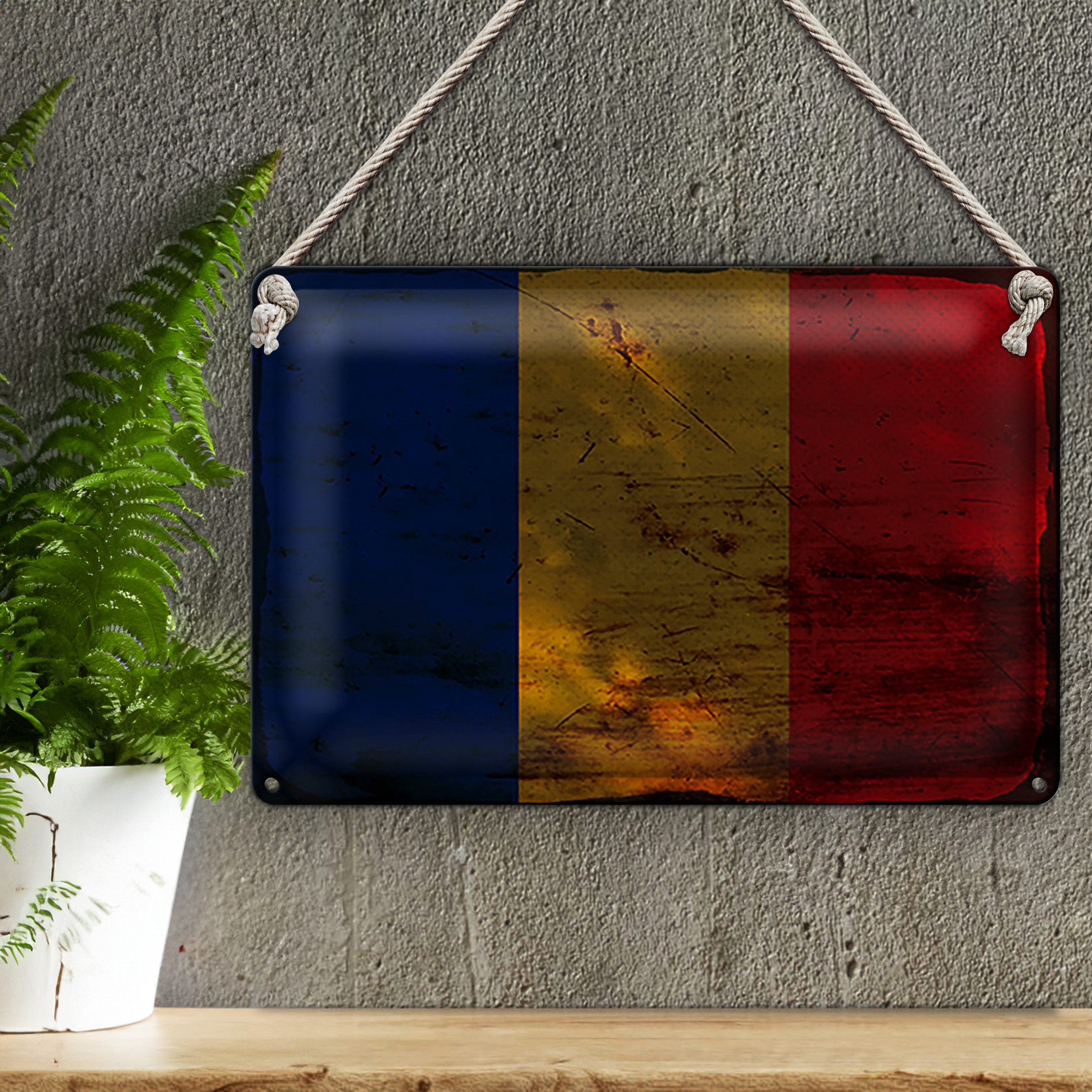 Roomando Metallschild Flagge Rumänien 40x30cm Flag of Romania Rost