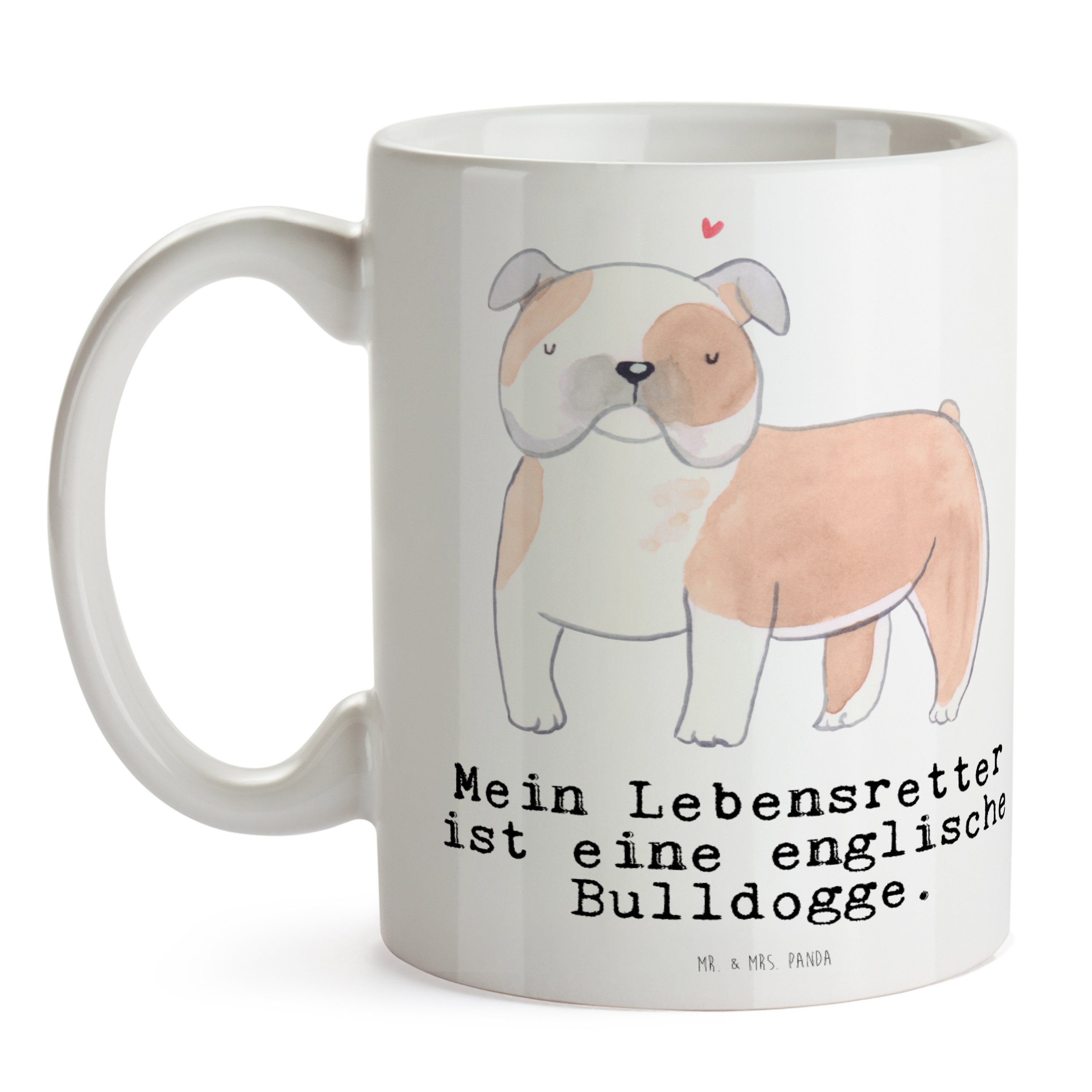 & Weiß Tasse Mrs. Panda Lebensretter Englische Büro Tasse, Hunde, - Geschenk, - Keramik Bulldogge Mr.