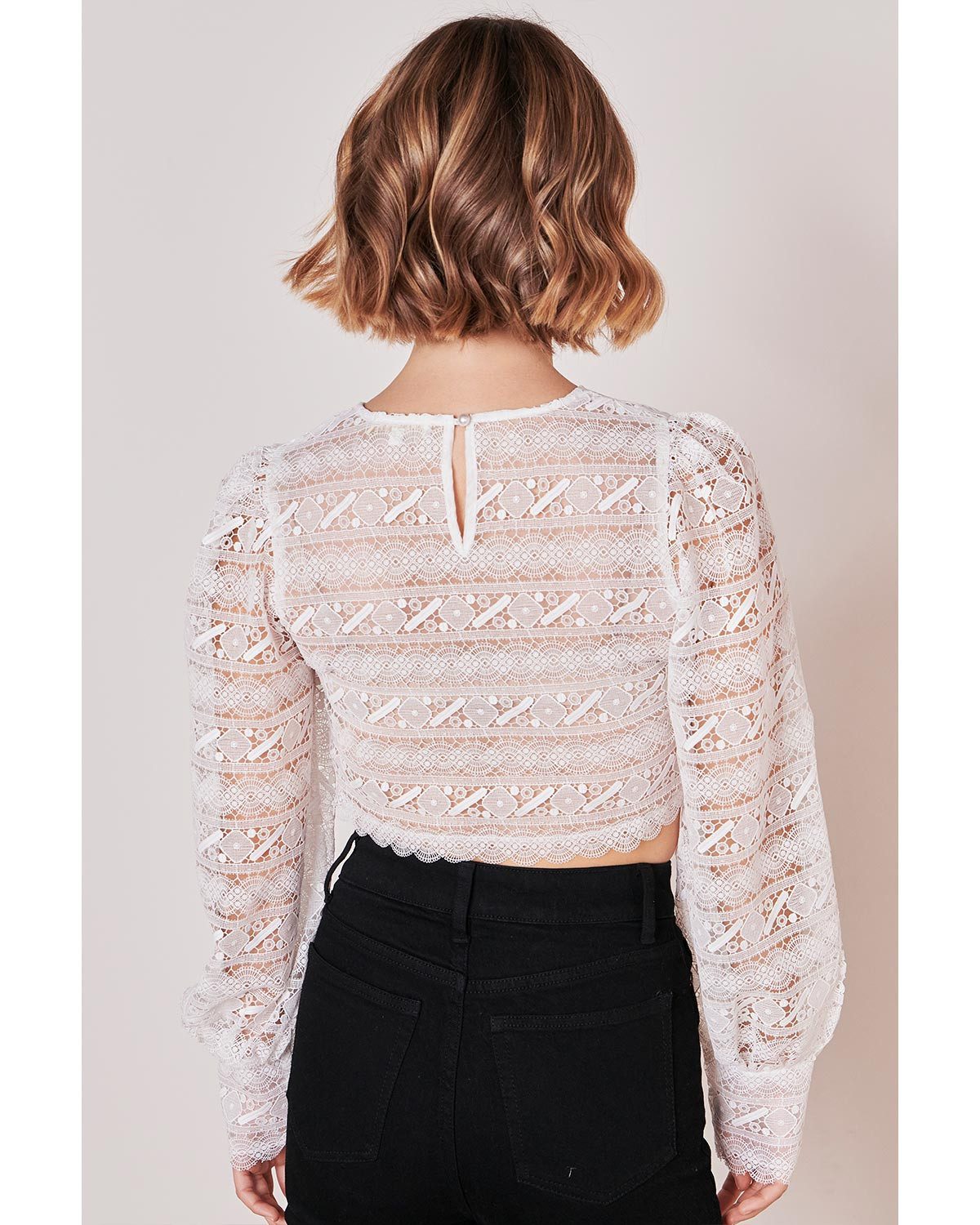 KRÜGER COLLECTION Dirndlbluse 'Claire' Langarm mit Spitze 214166, Ecru