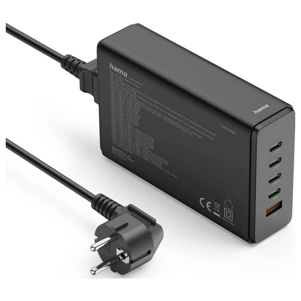 Hama USB-Ladestation 5 Ports, GaN, Schnellladegerät, 4xUSB-C, 1xUSB-A, PD, USB-Ladegerät