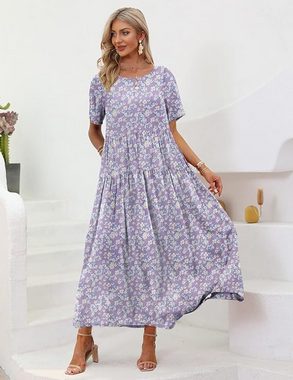 FIDDY Strandkleid Women's Casual Loose Summer Dress, Long Floral Dress