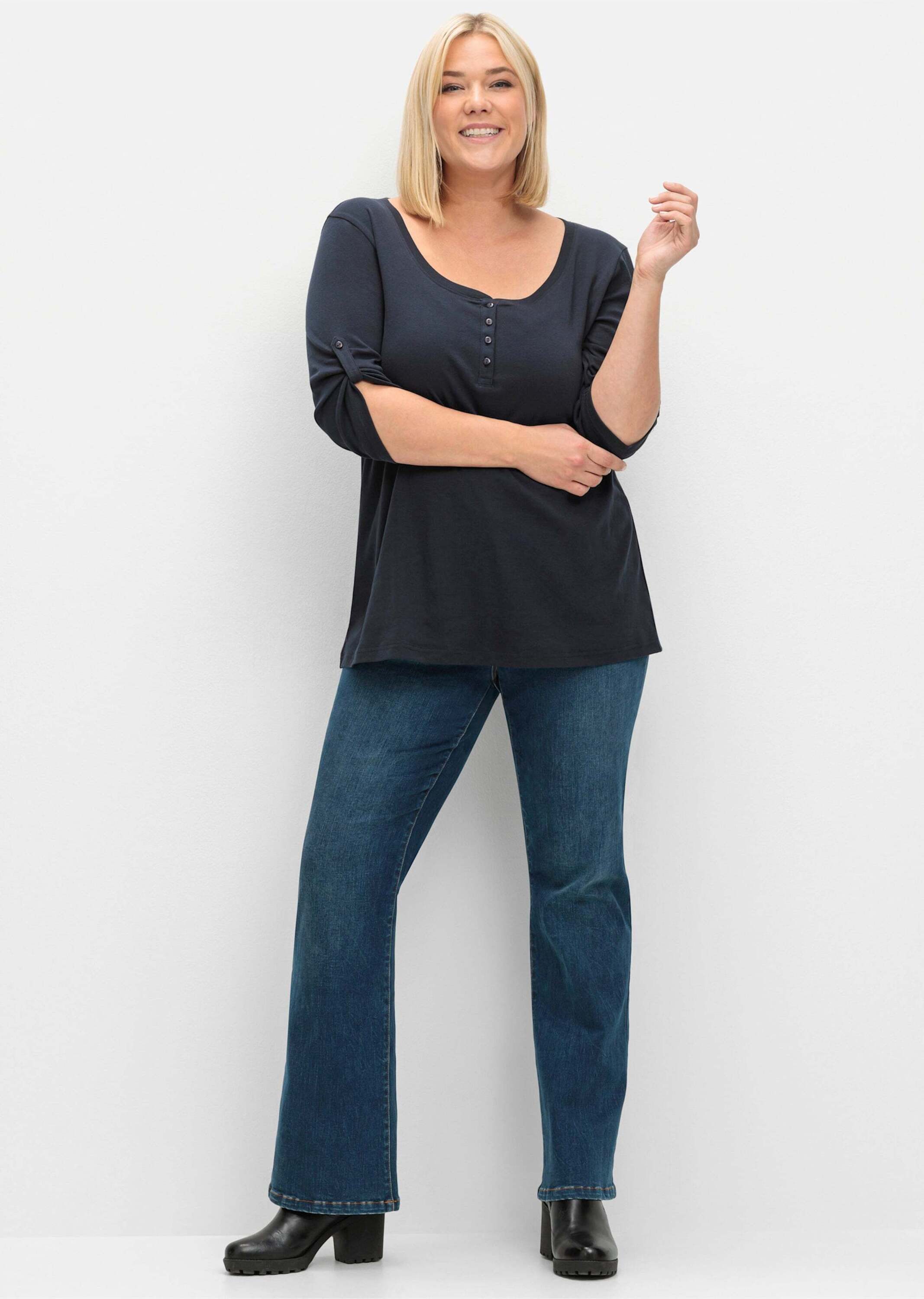 Sheego T-Shirt 3/4-Arm-Shirt 3/4-Arm aus reiner Baumwolle
