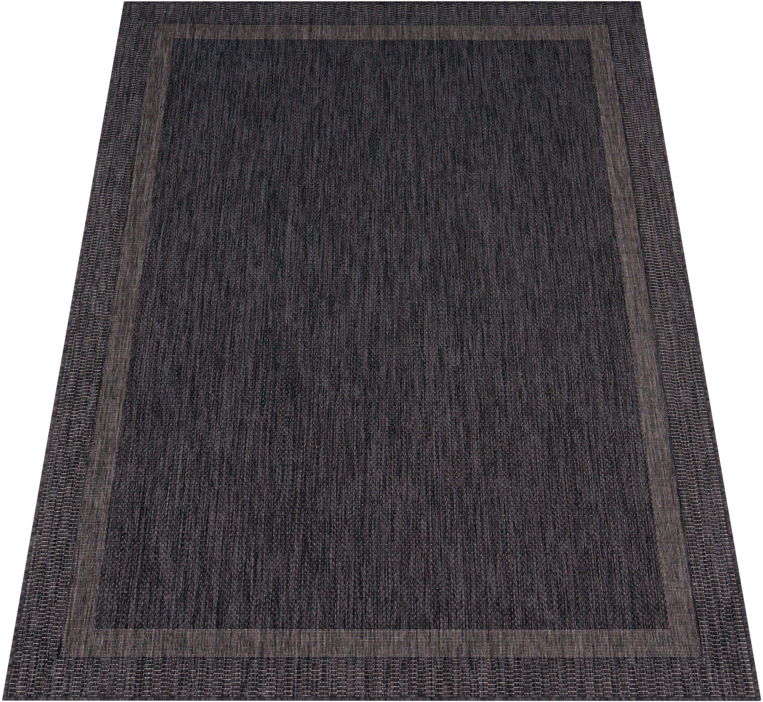 Teppich Roma 272, Paco Home, rechteckig, Höhe: 4 mm, Flachgewebe, meliert, mit dezenter Bordüre, In- und Outdoor geeignet anthrazit