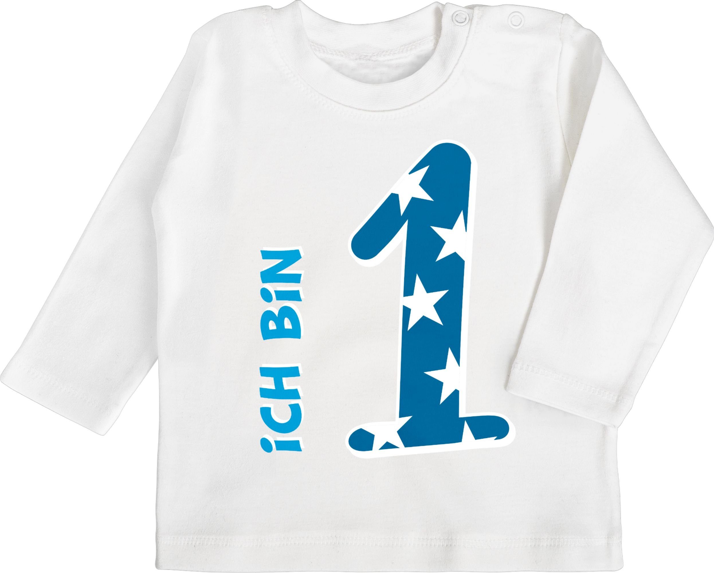 Shirtracer T-Shirt Ich bin eins Blau Junge Erster 1. Geburtstag 2 Weiß