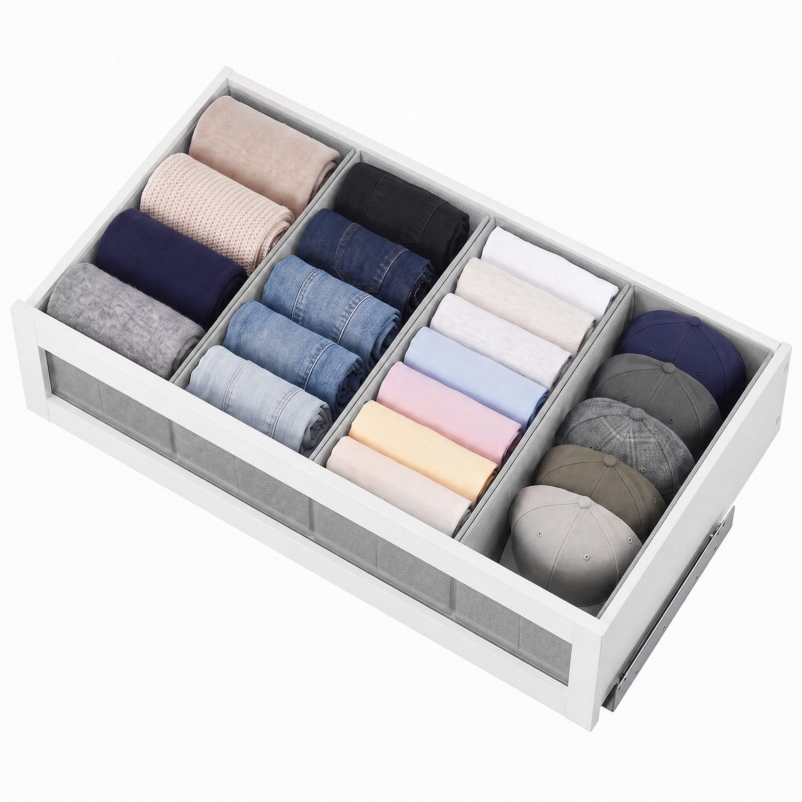 Sekey Aufbewahrungsbox Aufbewahrungsboxen für Schubladen, faltbare Stoffboxen aus Vliesstoff (4 St), 22 x 51 x 11 cm, ohne Fächer, für Unterwäsche, Socken, Krawatten