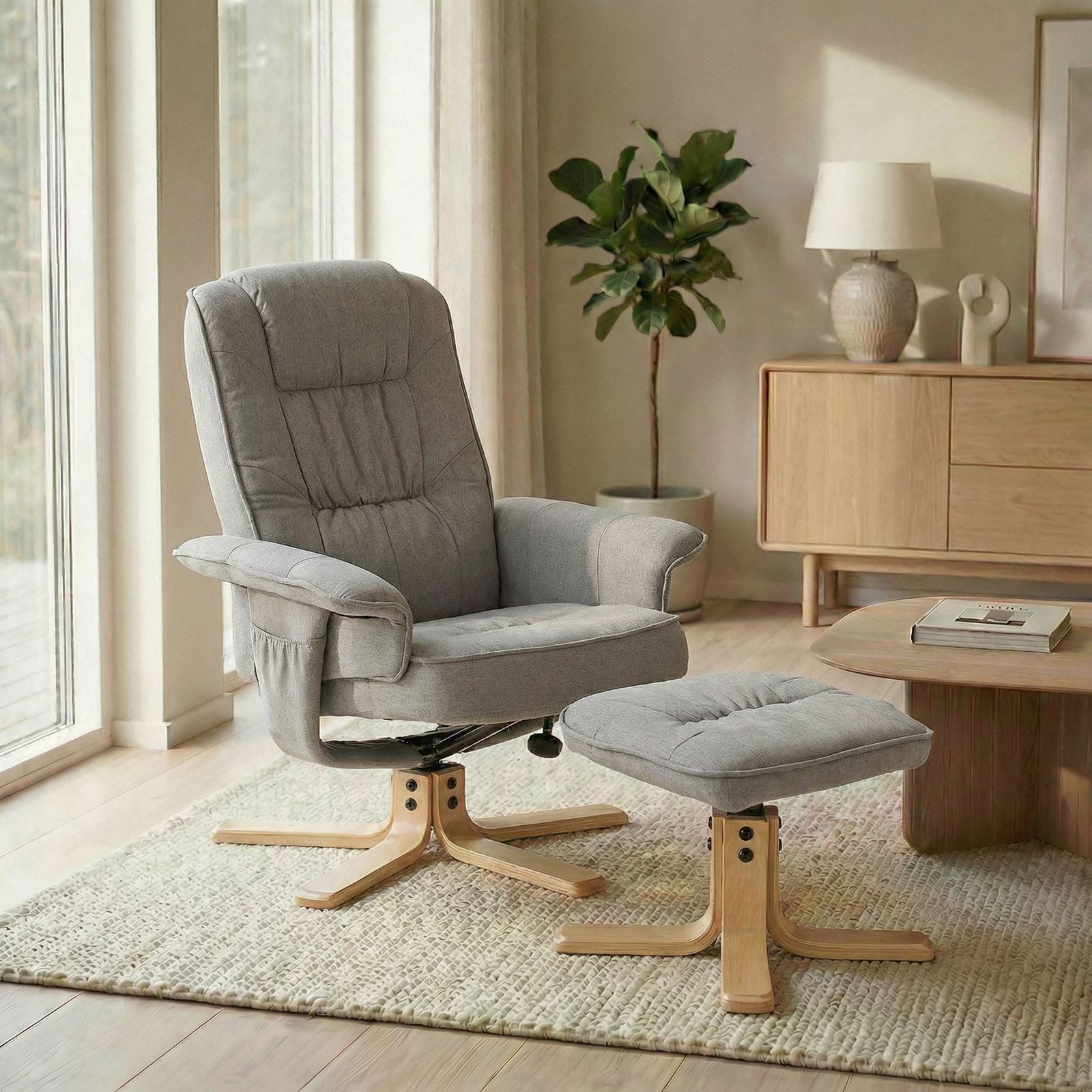 IDIMEX Relaxsessel CHARLY, Fernsehsessel mit Hocker TV-Sessel neigungsverstellbar Stoffbezug grau