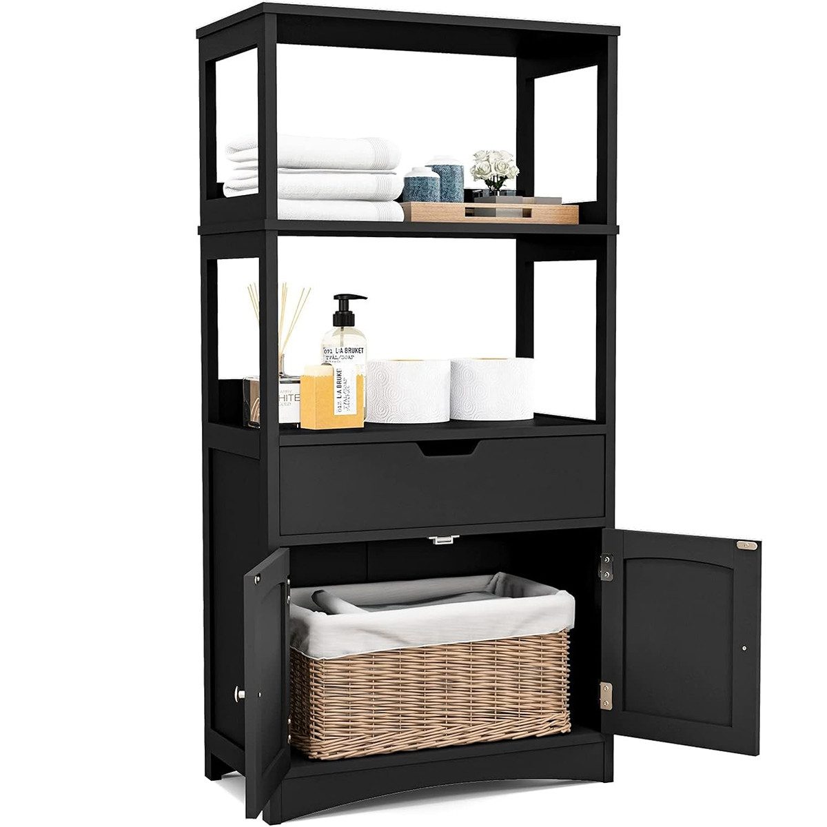 COSTWAY Mehrzweckschrank Bücherschrank mit Türen & 3 Regalen & Schublade günstig online kaufen