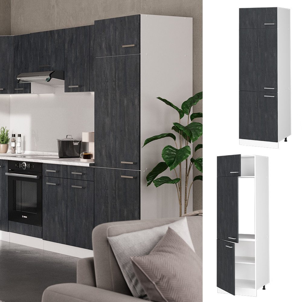 Vicco Kühlumbauschrank R-Line, Schwarz Beton/Weiß, 60 günstig online kaufen