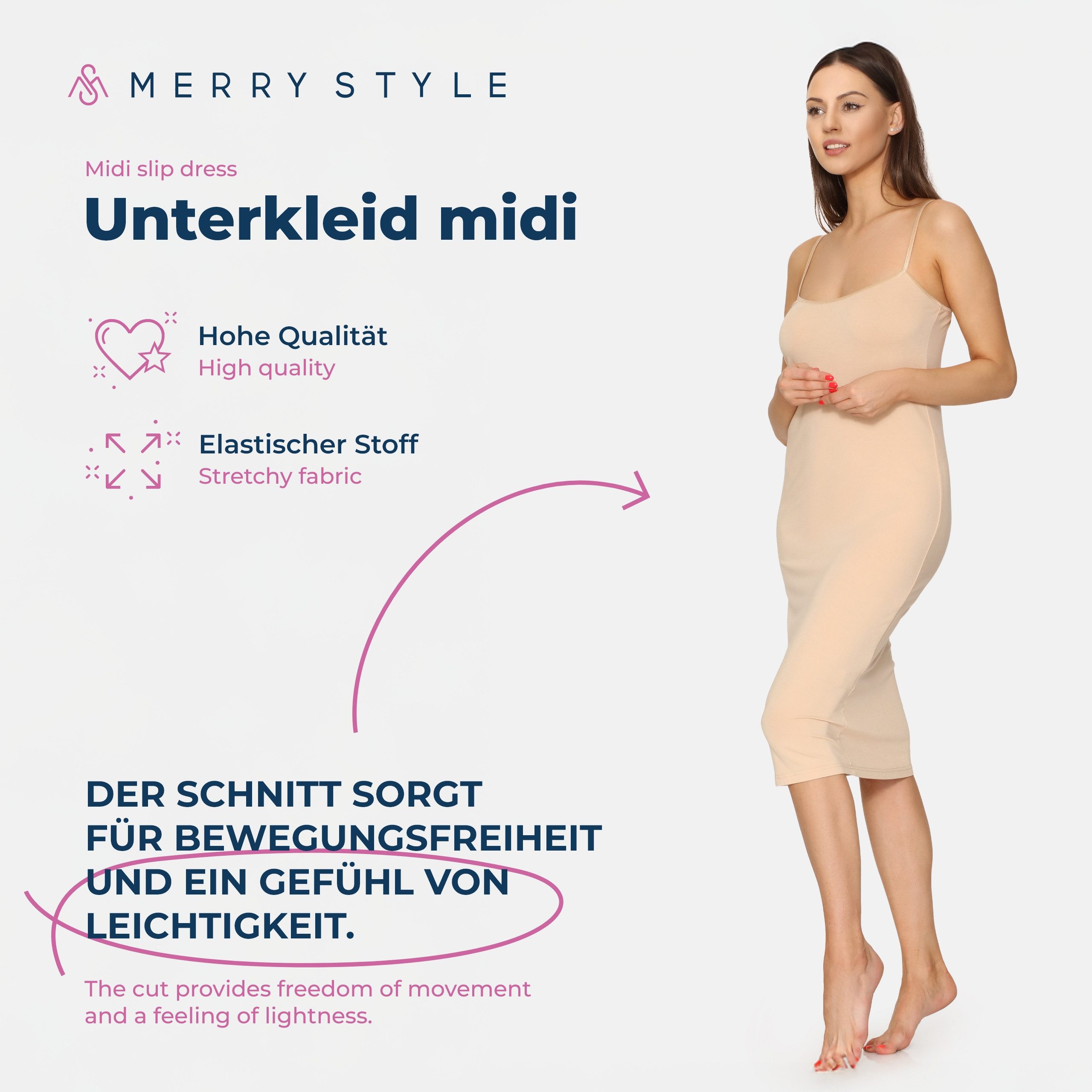 Merry Style Unterkleid Damen Spaghettikleid MS10-402 (1-tlg) aus Viskose