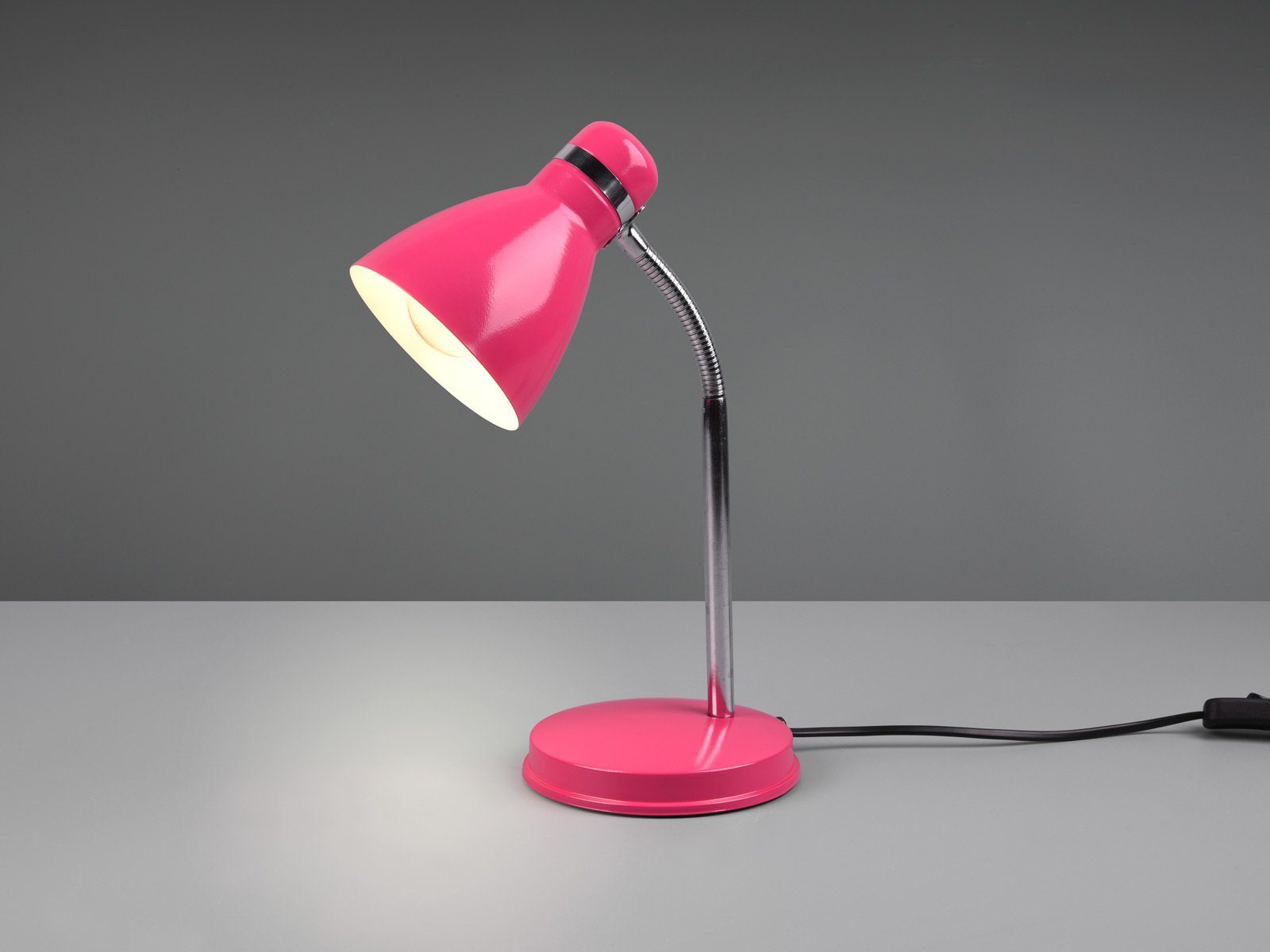 Pink, Leselampe & LED meineWunschleuchte Chrom-Pink LED Arbeitsplatz-leuchte Warmweiß, 33cm wechselbar, Schreibtischlampe, H Schreibtischbeleuchtung