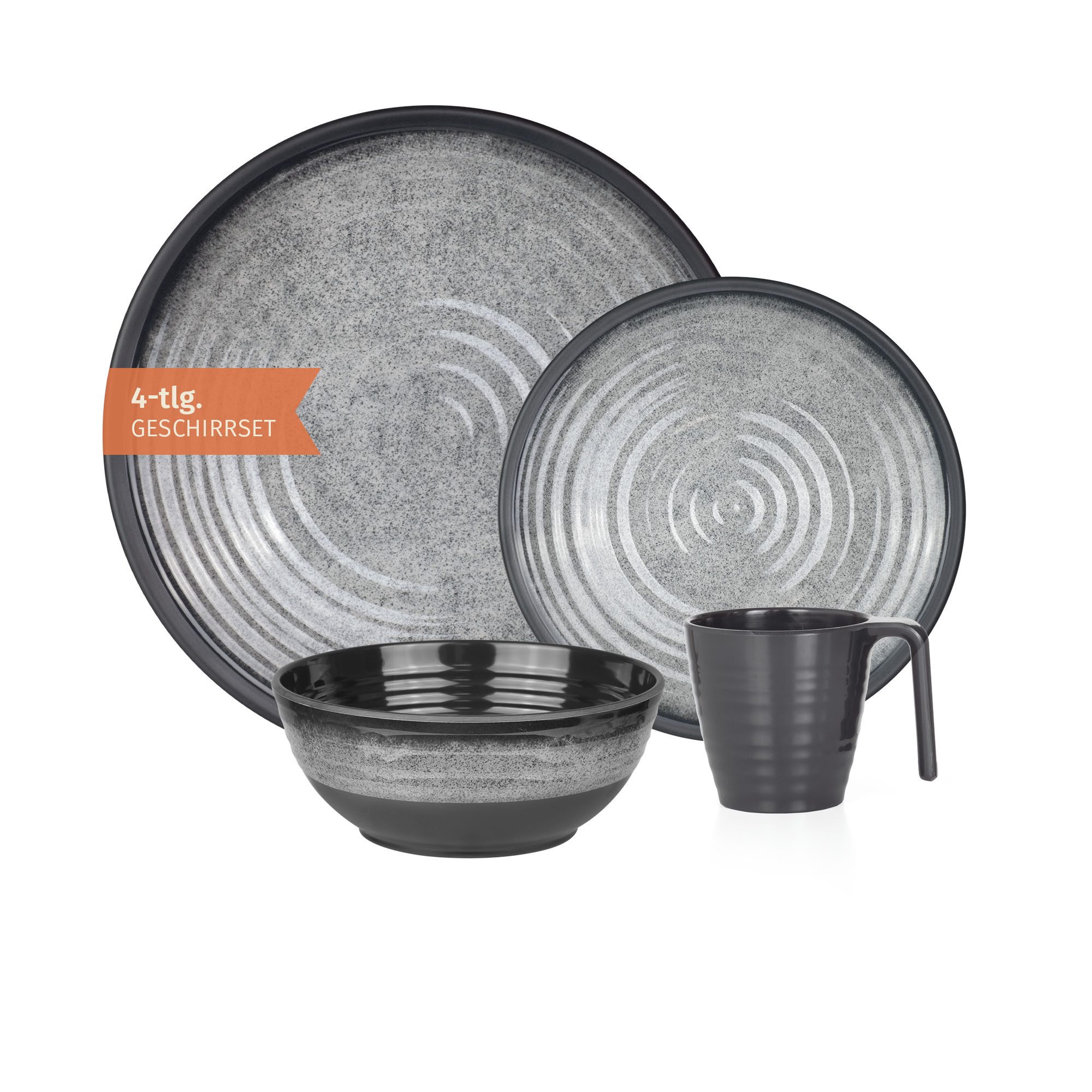 Moritz Geschirr-Set Camping Geschirr Stone Grey 4-teilig