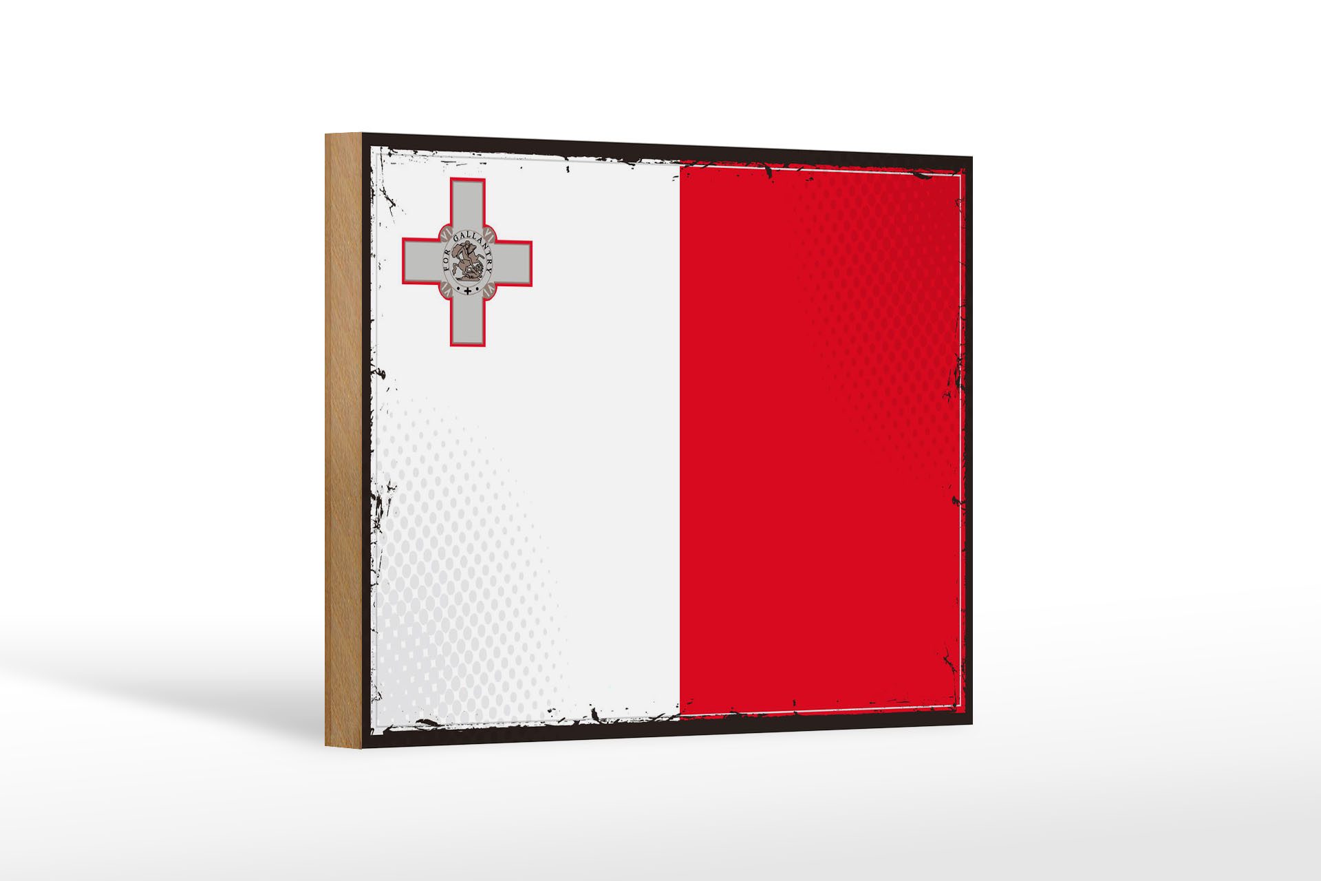 Femer GmbH Holzbild Flagge Maltas 18x12 cm Retro Flag of Malta, Flaggen (1 St), Glatte Holzfaserplatte (MDF), vorn beschichtet