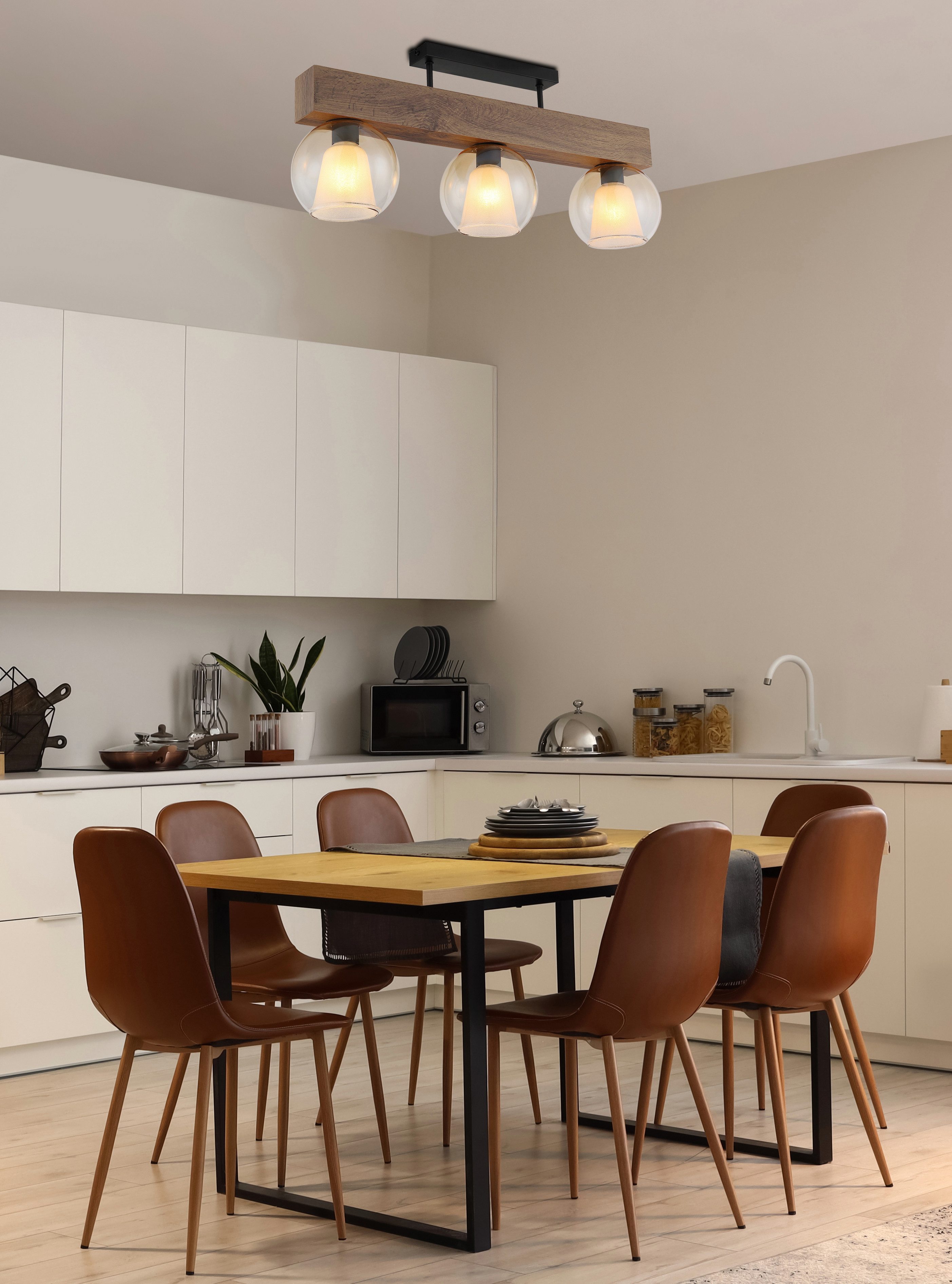 GLOBO LIGHTING Deckenleuchte BARRY I, ohne Leuchtmittel, Deckenlampe/holzoptik/Glas amber/Glaskristalle/Innenglas