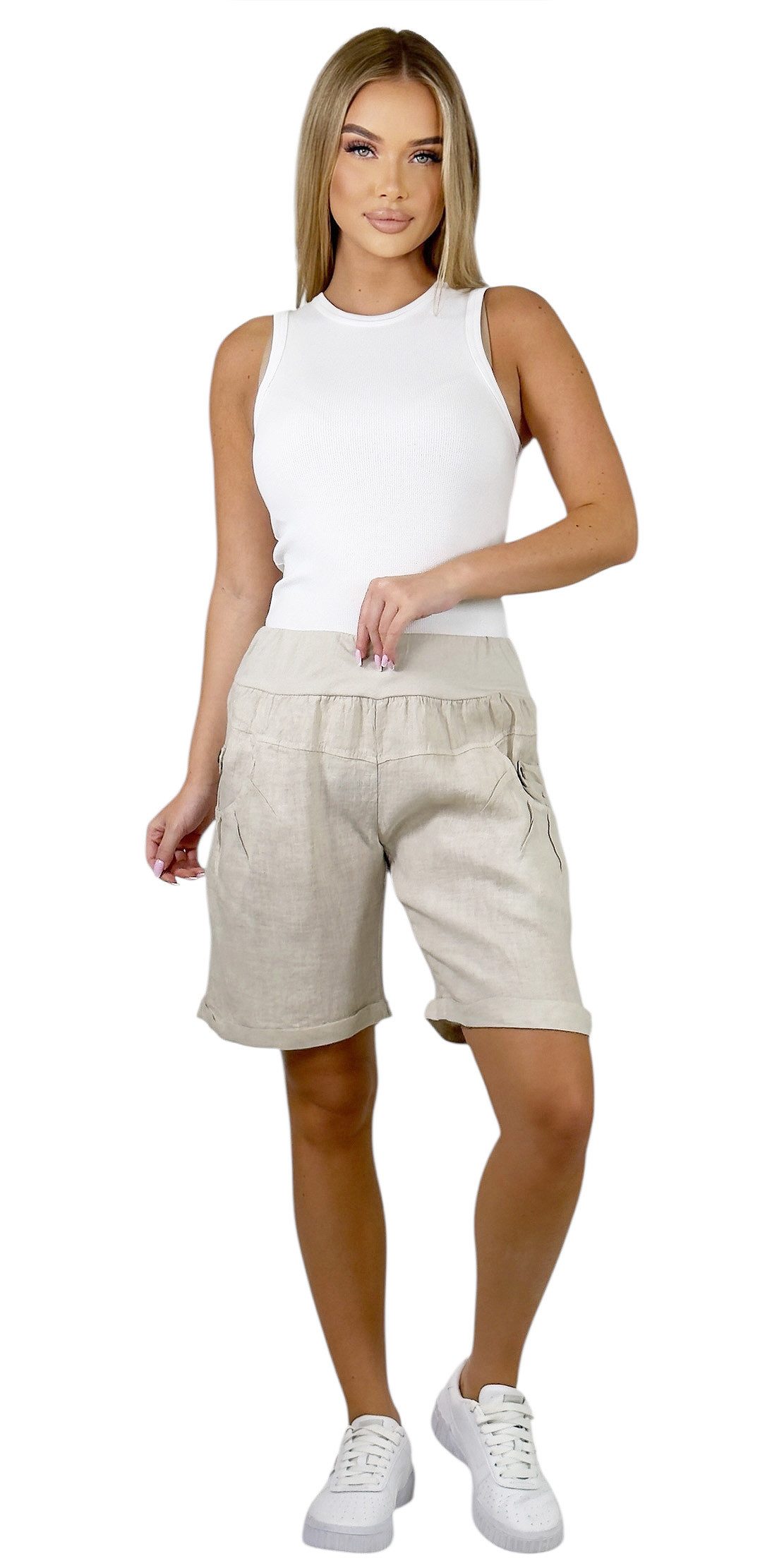 Mississhop Leinenhose 100 % Leinen Leinenshorts Bermuda kurze Hose 276