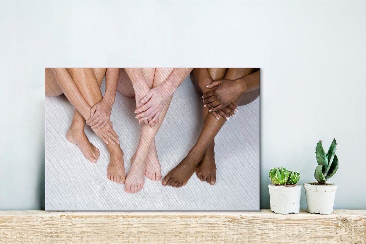 Füße Frauen, St), (1 drei Leinwandbilder, von Wanddeko, Aufhängefertig, 30x20 OneMillionCanvasses® Wandbild Leinwandbild jungen cm