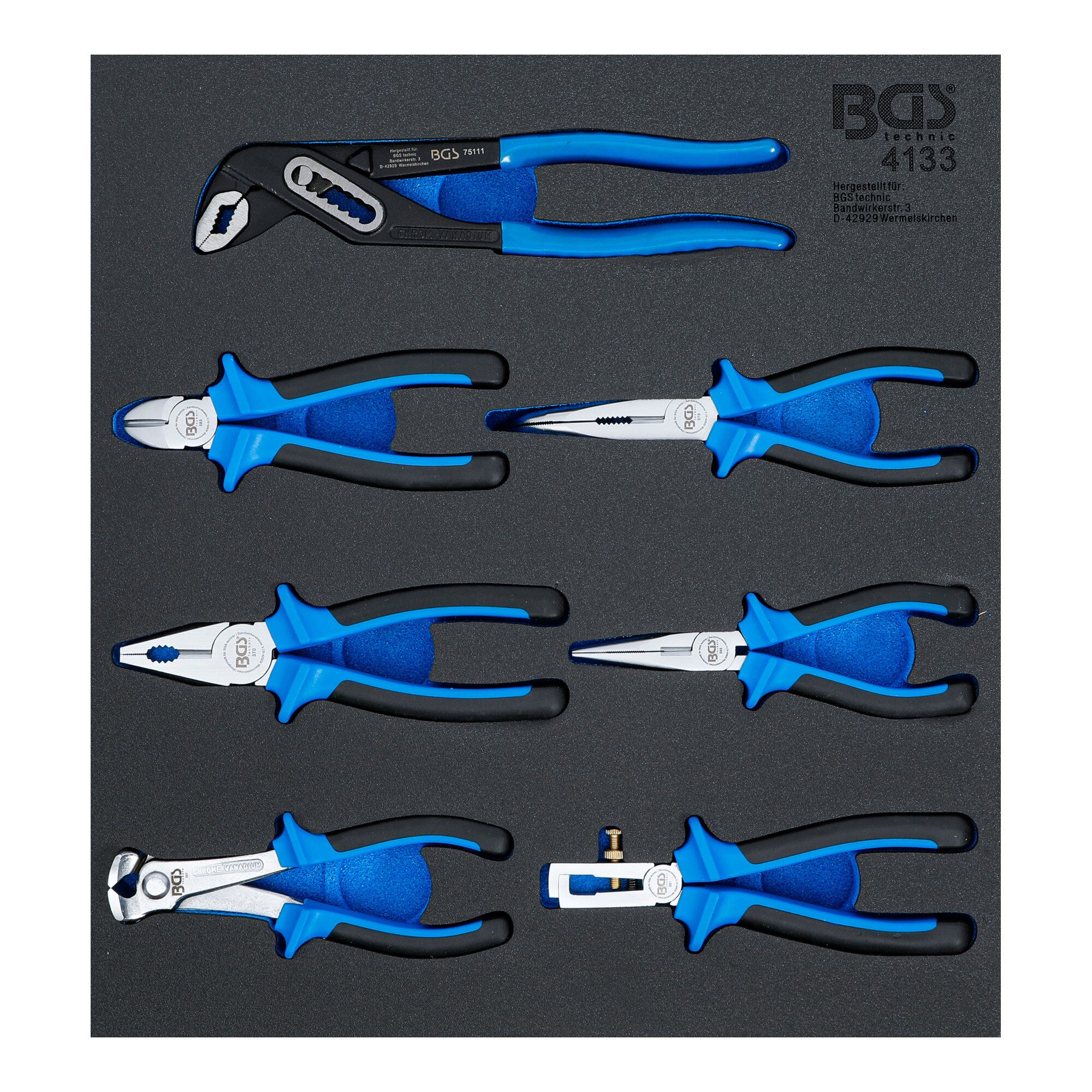 BGS technic Seitenschneider BGS Werkstattwageneinlage 2/3: Zangen-Satz 7 teilig
