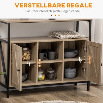 HOMCOM Küchenbuffet Sideboard im Industriedesign, 2 Schränke, 2 Regale. 1 Ablagefach