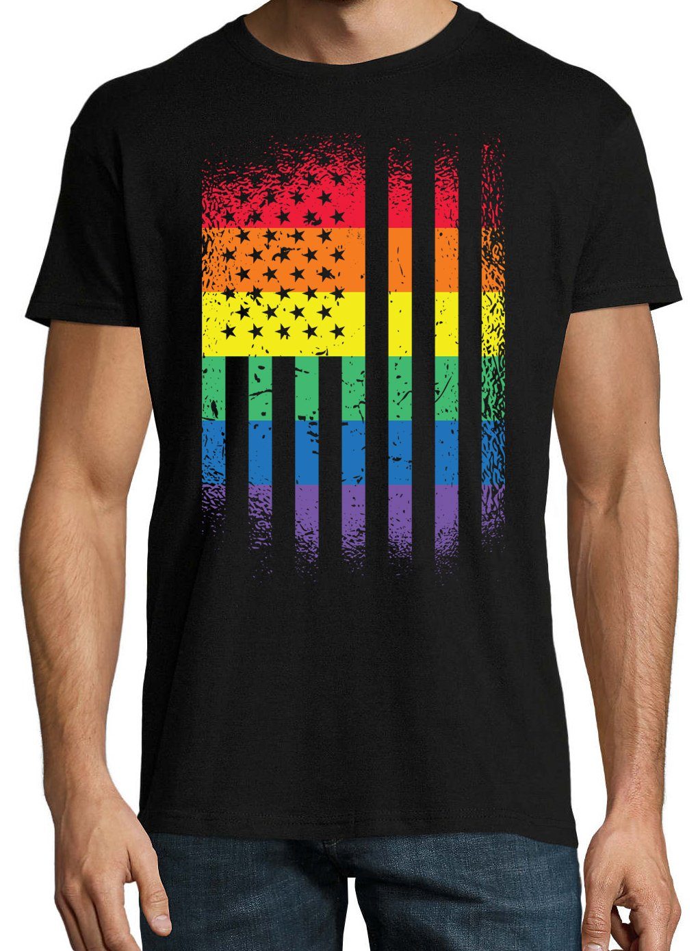 Frontdruck Amerika T-Shirt Designz Trendigem Flagge Herren Shirt Schwarz mit Youth Pride
