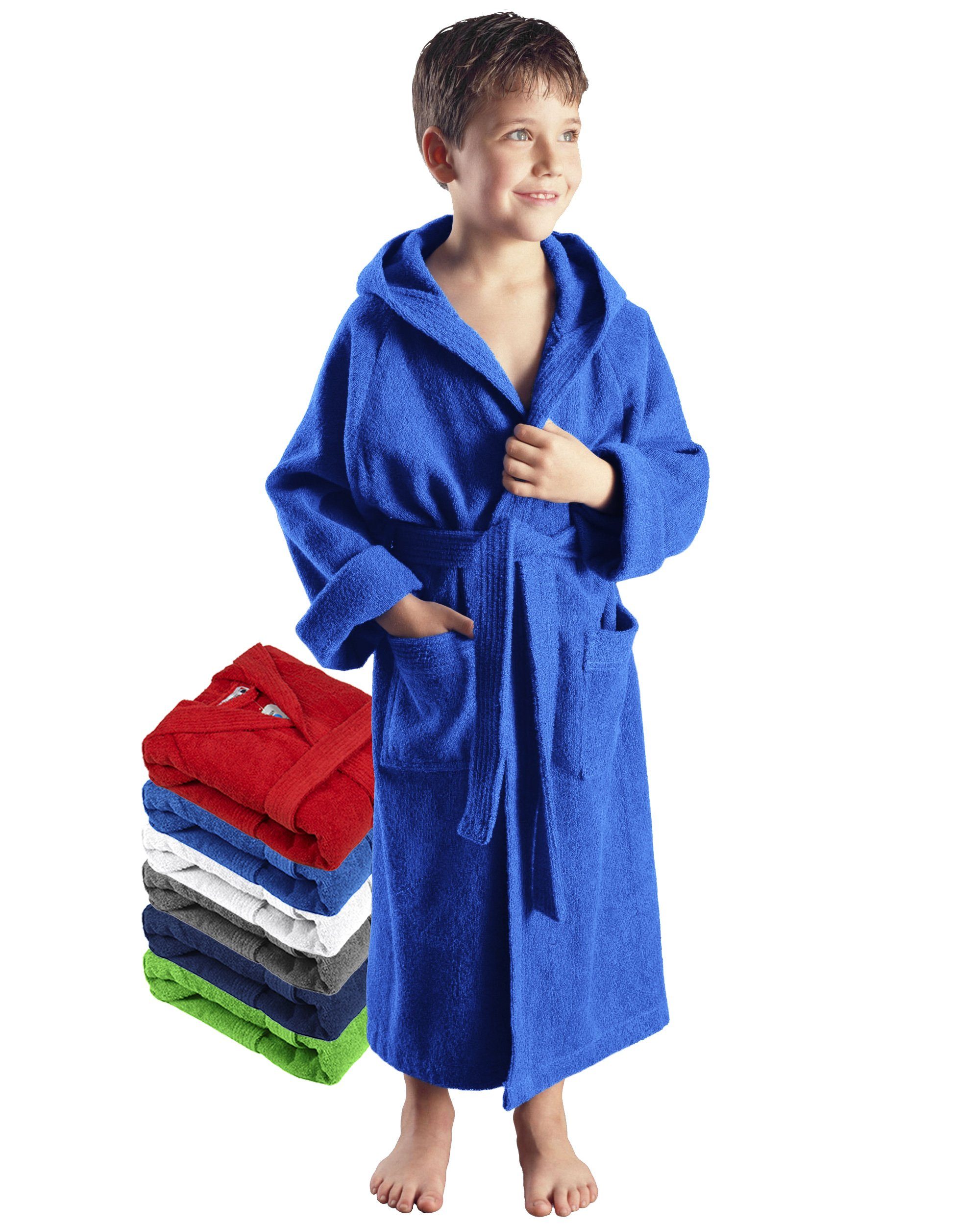 Arus Kinderbademantel für Jungen und Mädchen, mit Kapuze, 100% Baumwolle, mit zwei Taschen, farbenfroh Royalblau