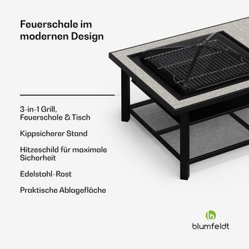 blumfeldt Feuerschale Merano Rectangular L, (Set, Set), Garten Grill Tisch Funkenschutz Feuerkorb Feuerstelle Outdoor