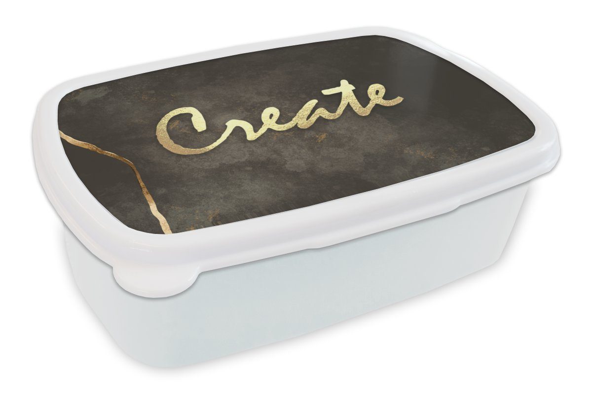 MuchoWow Lunchbox Zitat - Kreativ - Gold - Schwarz, Kunststoff, (2-tlg), Brotbox für Kinder und Erwachsene, Brotdose, für Jungs und Mädchen weiß
