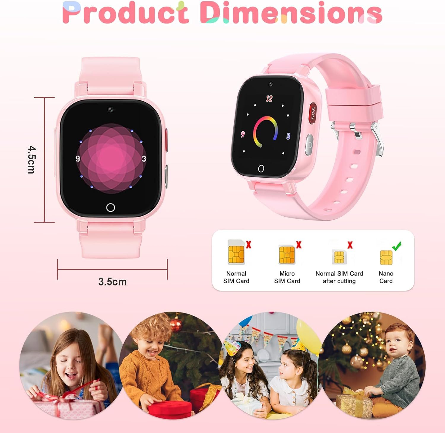 CATGIFF Smartwatch (2,5 cm, sim-karte), Kinder Smartwatch mit sicheren Funktionen