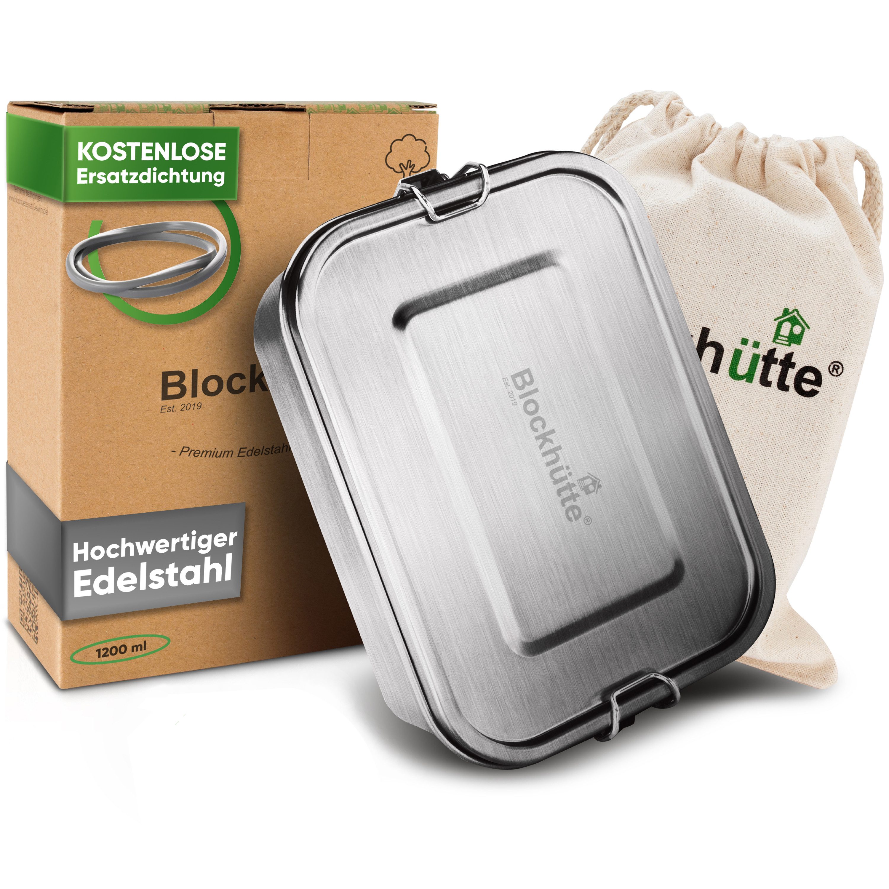 Blockhütte Lunchbox Premium Edelstahl Brotdose 1200ml, Auslaufsicher, Auslaufsicher, Leicht, Gefrierschrank sicher, Ofenfest