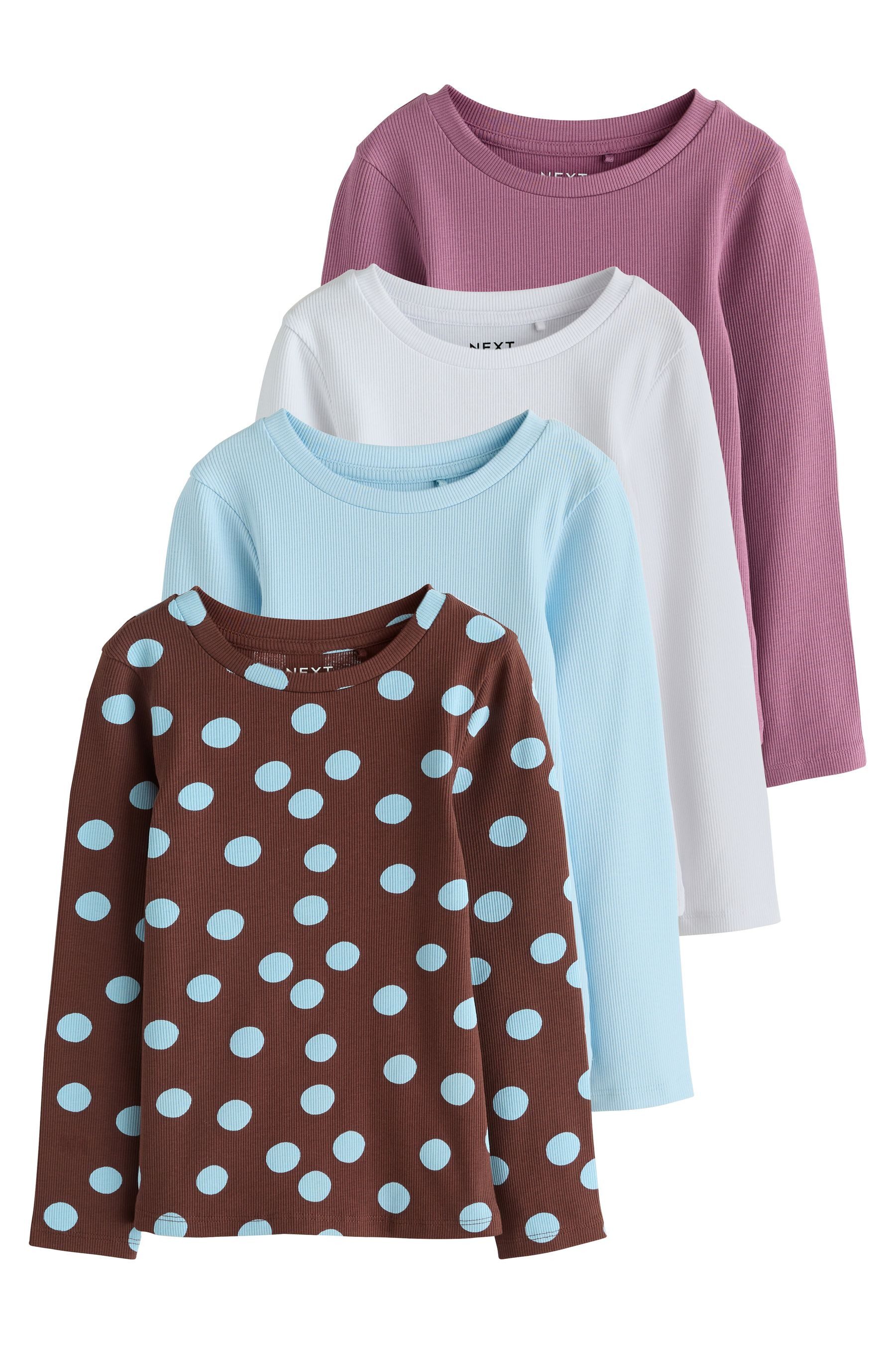 Langarmshirt Gerippte Langarm-T-Shirts, 4er-Pack