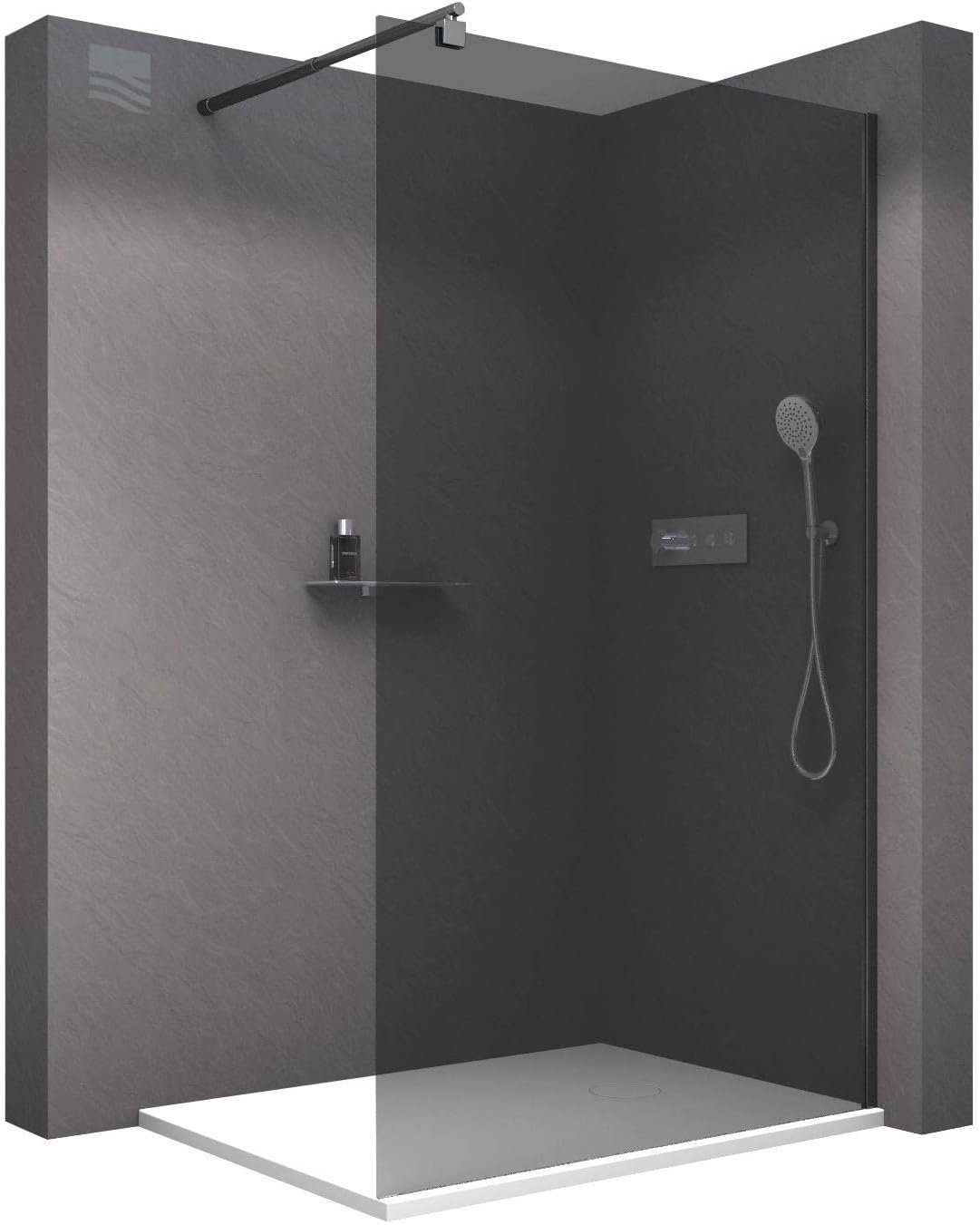 Bernstein Walk-in-Dusche EX101, Aluminium (Schwarz Matt), mm Nano Echtglas / graues Glas / Breite wählbar / Duschabtrennung