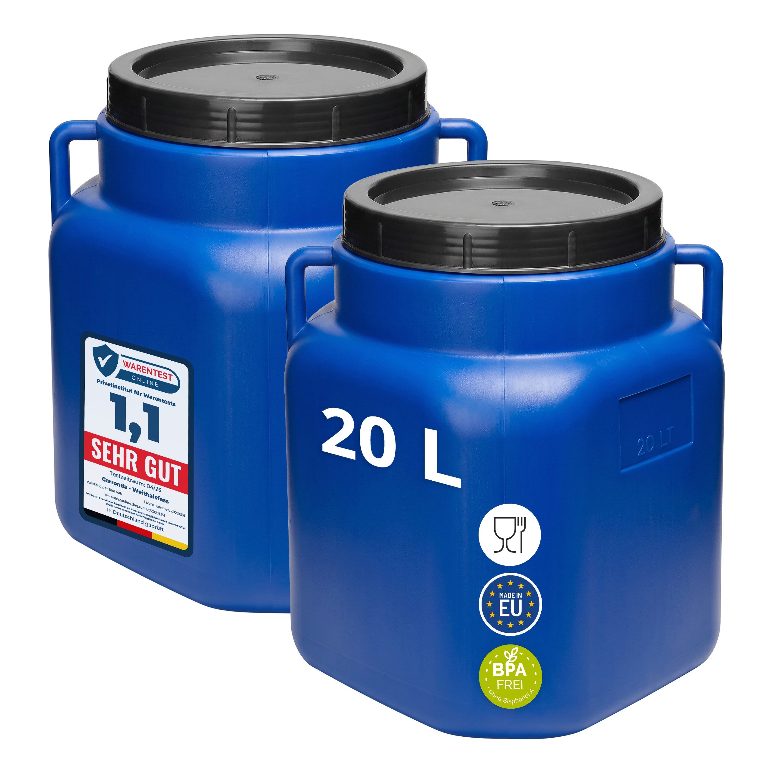 Garronda Regentonne Set BPA-freies quadratisches Fass Behälter mit Deckel GD-0134, 20 l, (2-tlg), BPA-Frei