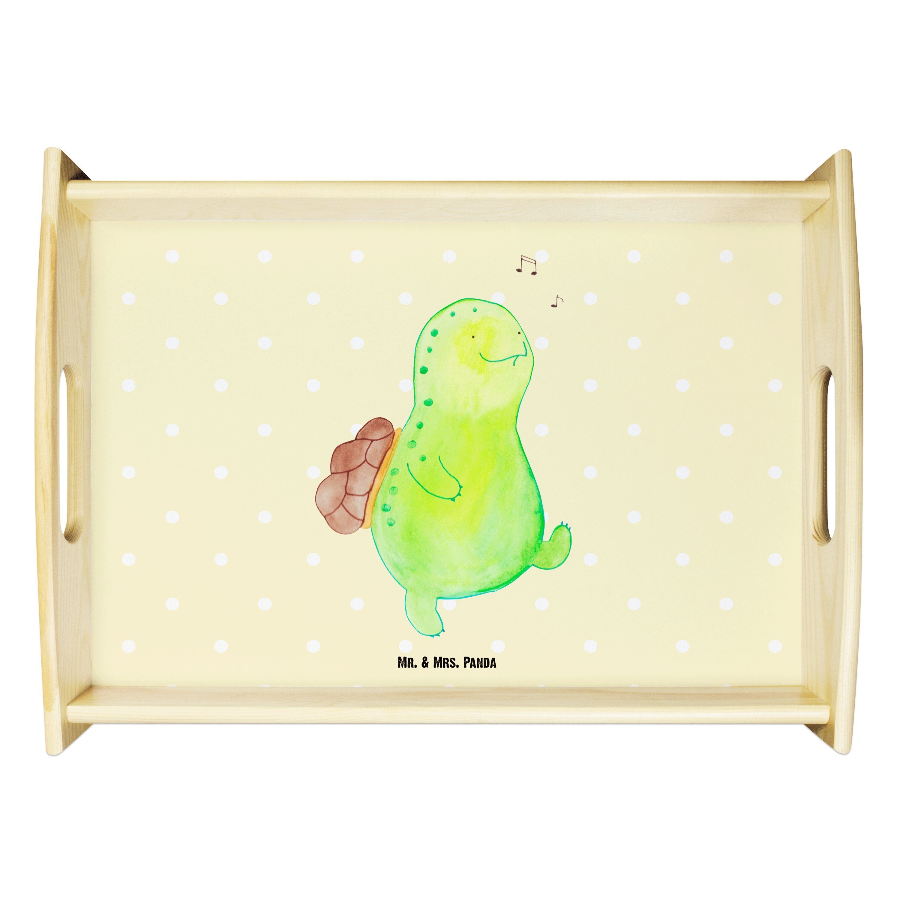 Mr. & Mrs. Panda Tablett Schildkröte pfeift - Gelb Pastell - Geschenk, Frühstückstablett, Küch, Echtholz lasiert, (1-tlg)