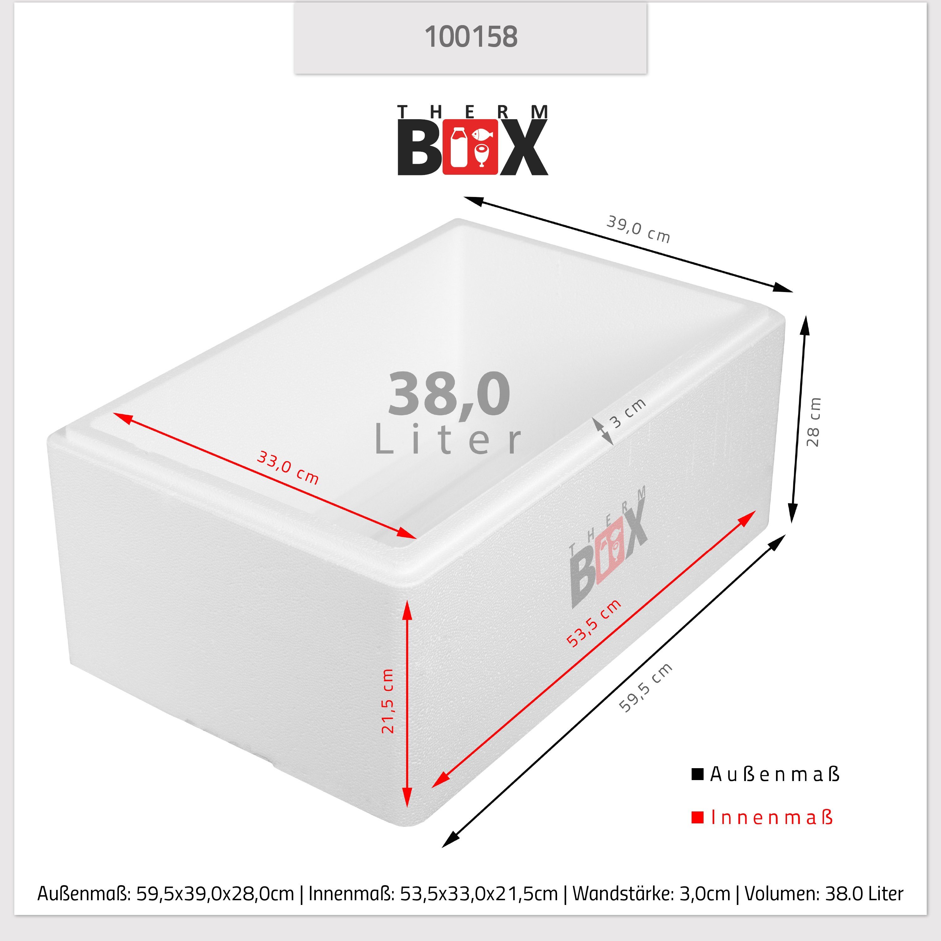 Karton), Wand: Wiederverwendbar Liter, Kühlbox Thermobox mit (1, 0-tlg., Thermobehälter Styroporbox Styropor-Verdichtet, Innen: 38W 3cm 53x33x21cm 38 Deckel Box Warmhaltebox im Isolierbox THERM-BOX